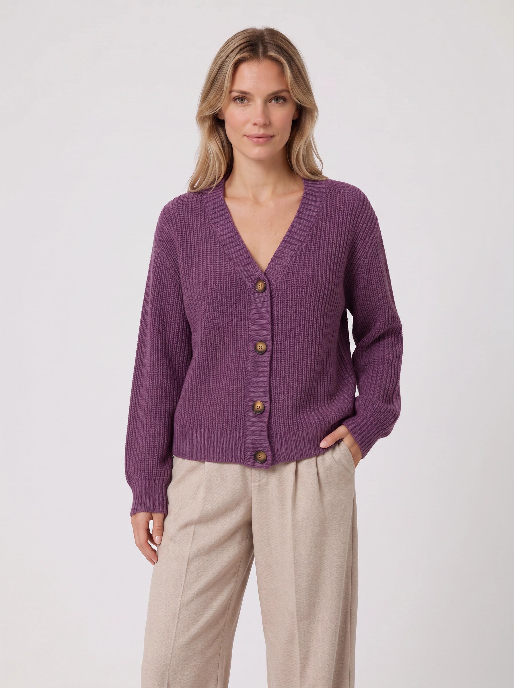Brumosa Chunky Knit Button Cardigan – Ribbed V-Neck Women Oversized Summer Cardigan Sweater Cozy Lounge