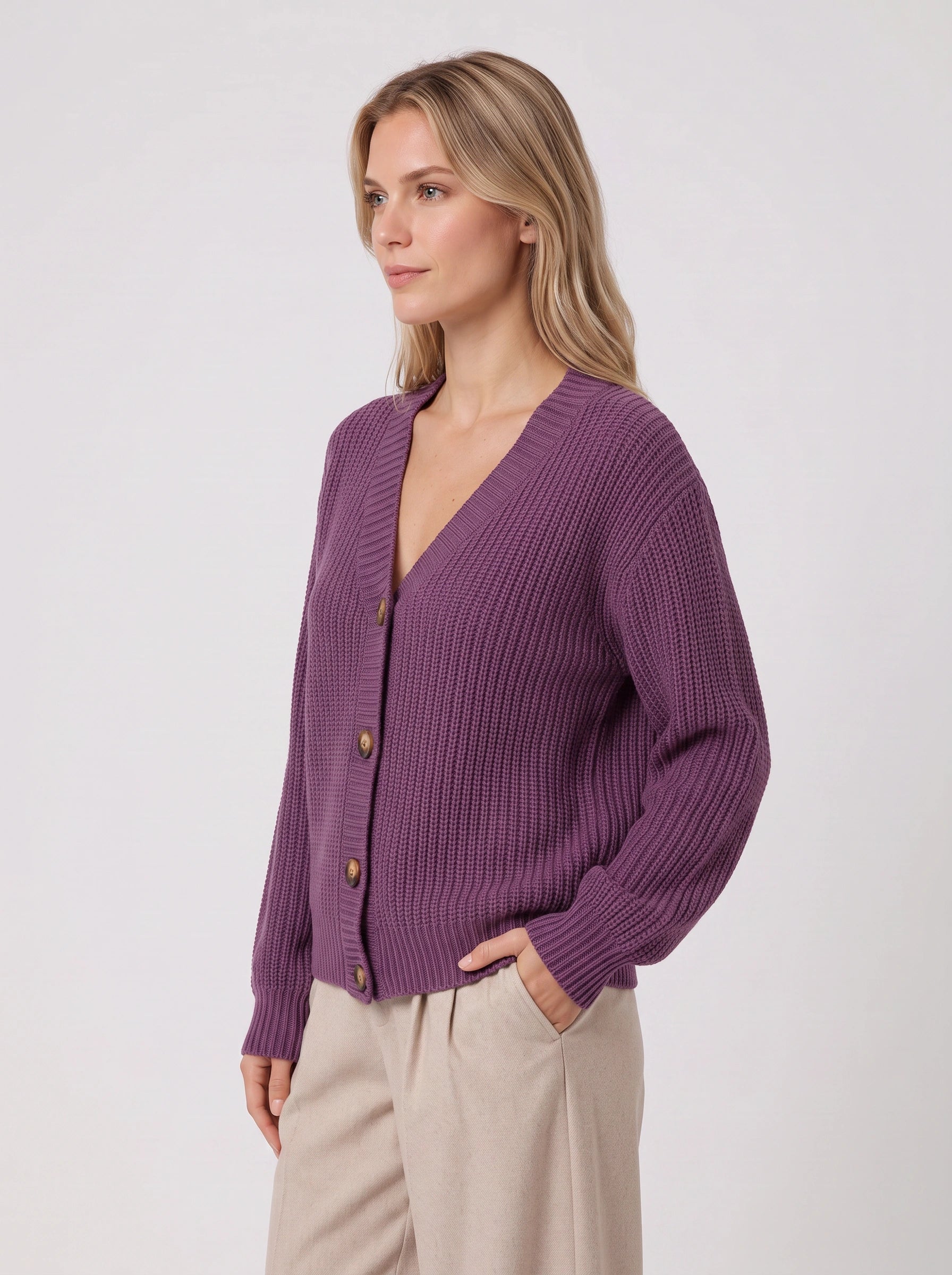 Brumosa Chunky Knit Button Cardigan – Ribbed V-Neck Women Oversized Summer Cardigan Sweater Cozy Lounge