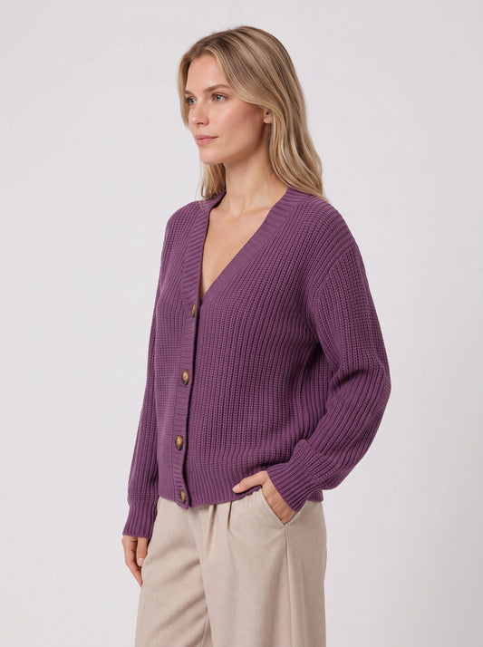 Brumosa Chunky Knit Button Cardigan – Ribbed V-Neck Women Oversized Summer Cardigan Sweater Cozy Lounge