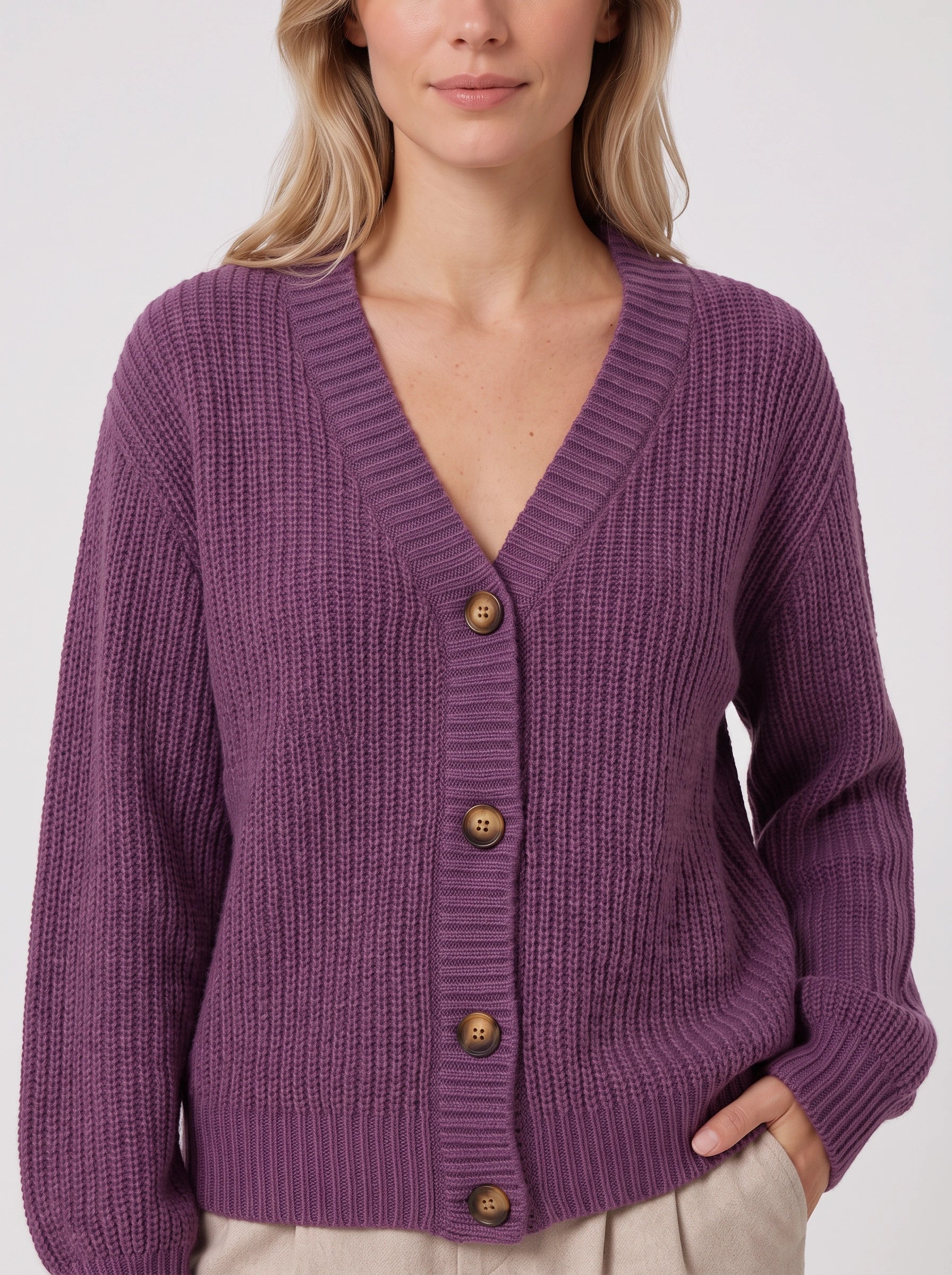 Brumosa Chunky Knit Button Cardigan – Ribbed V-Neck Women Oversized Summer Cardigan Sweater Cozy Lounge