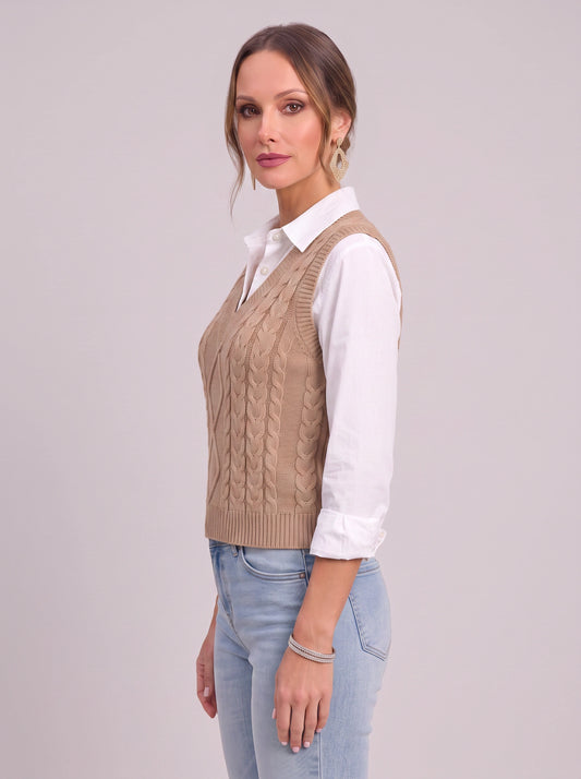 Cablora Cable Knit Sweater Vest – Sleeveless V-Neck Knitted Vest Women Preppy Office Casual Layer Top