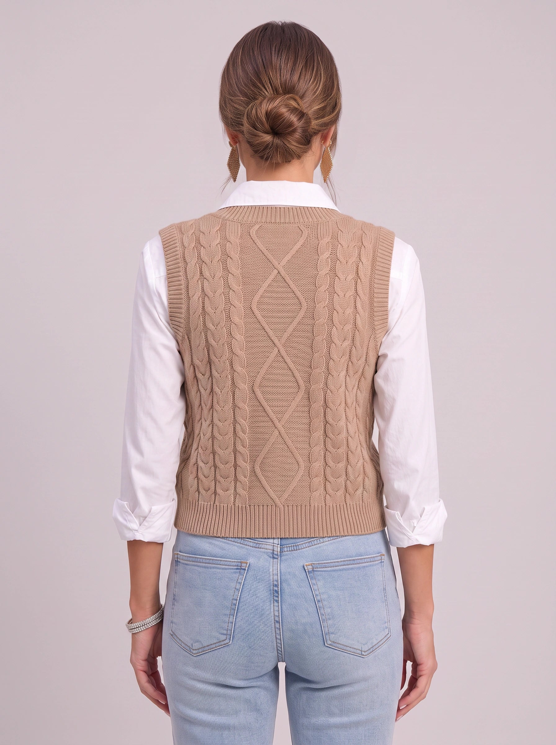 Cablora Cable Knit Sweater Vest – Sleeveless V-Neck Knitted Vest Women Preppy Office Casual Layer Top