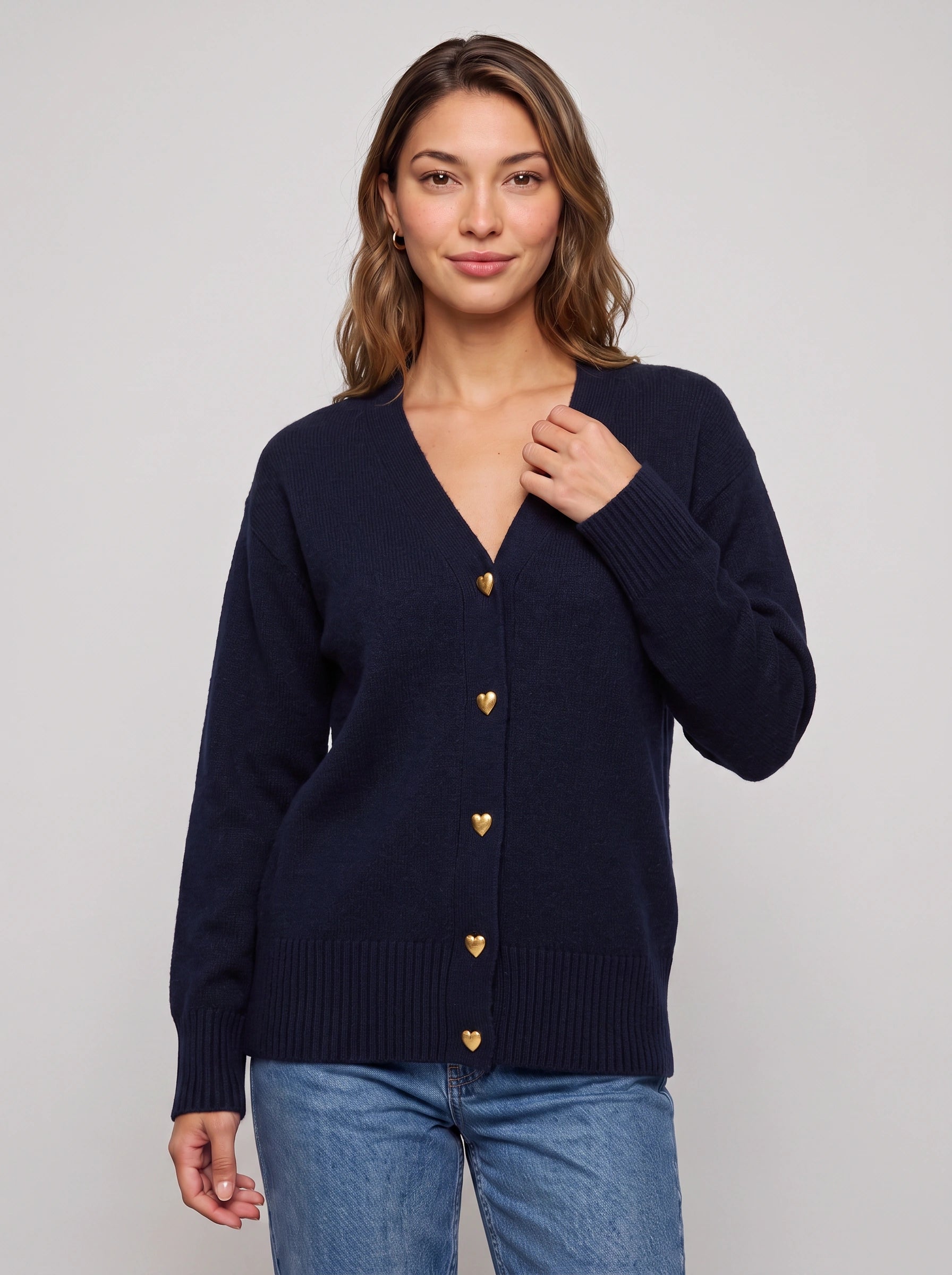 Coralis V-Neck Heart Button Cardigan – Women Knit Long Sleeve Button Down Casual Sweater Top
