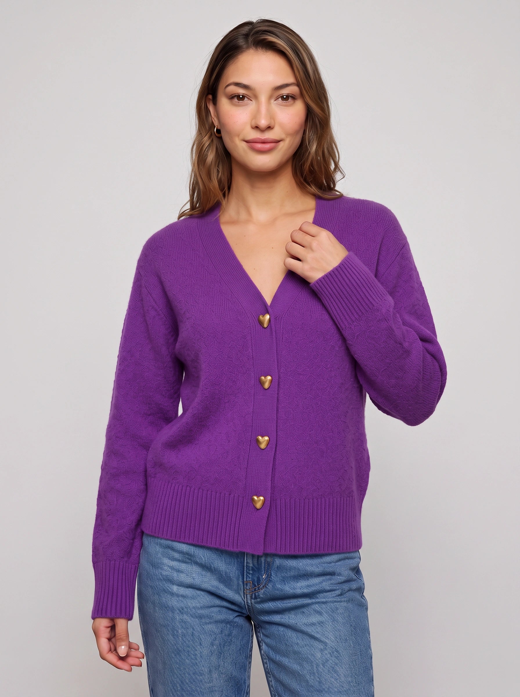 Coralis V-Neck Heart Button Cardigan – Women Knit Long Sleeve Button Down Casual Sweater Top