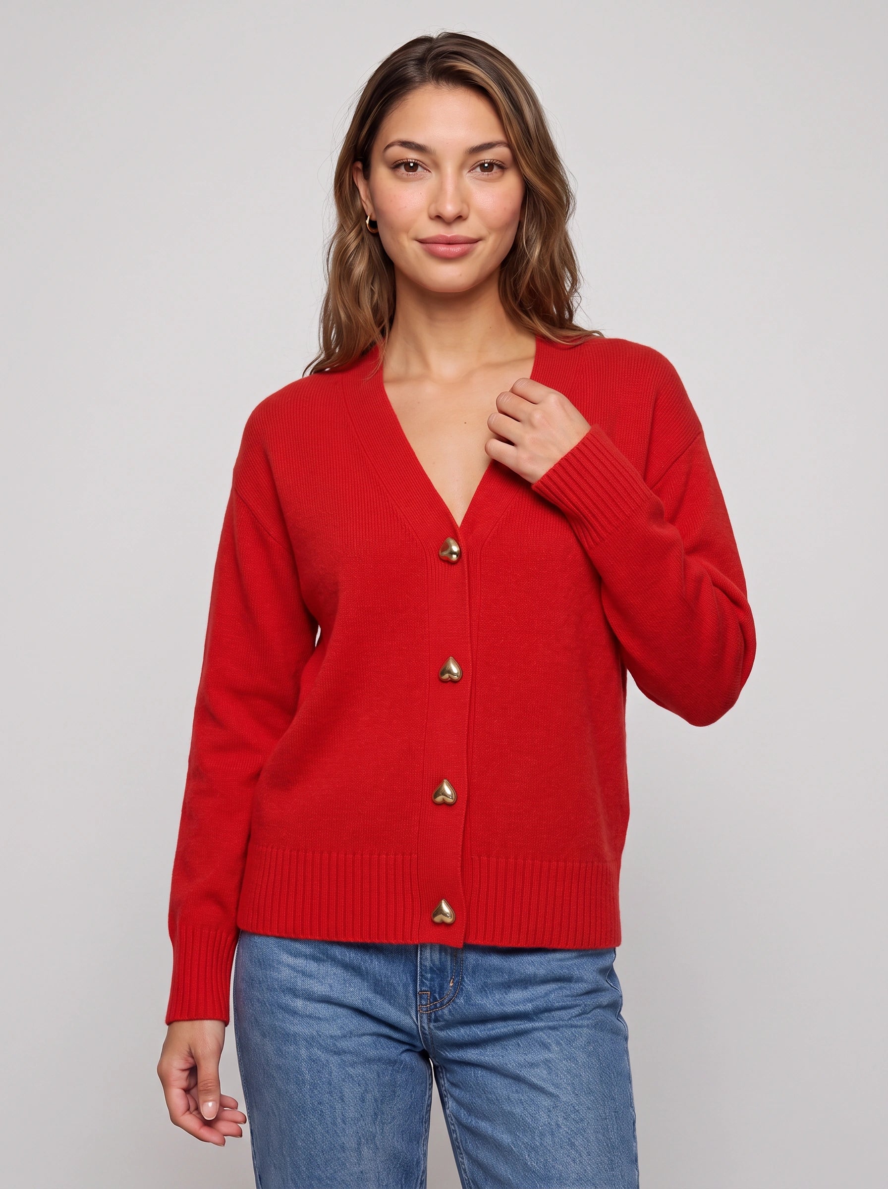 Coralis V-Neck Heart Button Cardigan – Women Knit Long Sleeve Button Down Casual Sweater Top