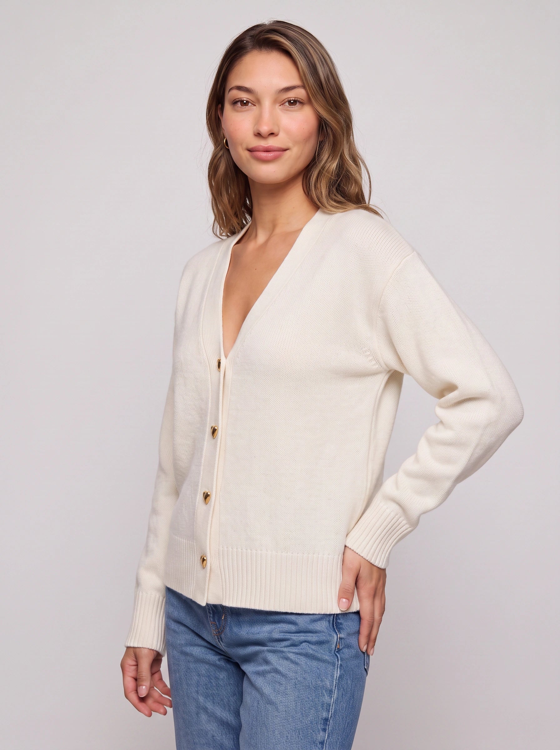 Coralis V-Neck Heart Button Cardigan – Women Knit Long Sleeve Button Down Casual Sweater Top
