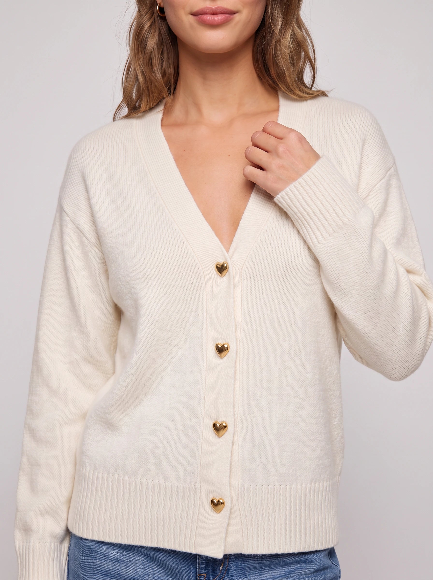 Coralis V-Neck Heart Button Cardigan – Women Knit Long Sleeve Button Down Casual Sweater Top