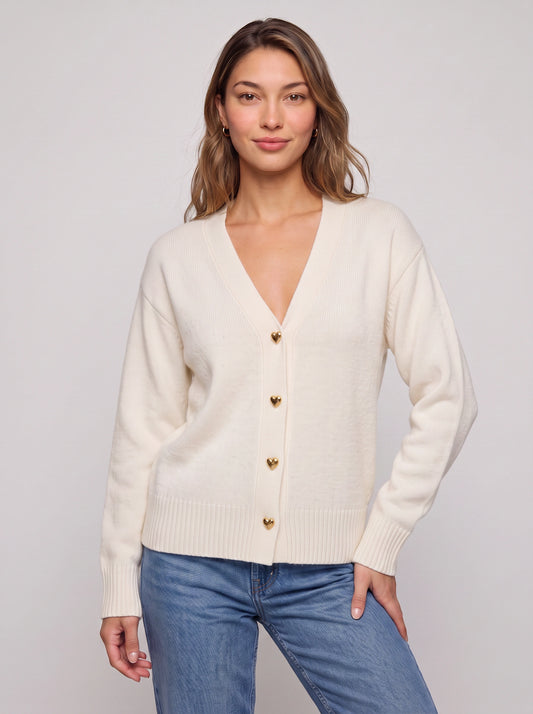 Coralis V-Neck Heart Button Cardigan – Women Knit Long Sleeve Button Down Casual Sweater Top