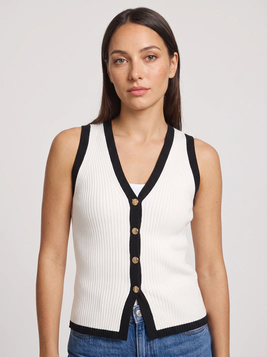 Contri Ribbed Button-Front Knit Vest – Sleeveless Cardigan Top Women Summer Casual Preppy Tank Top