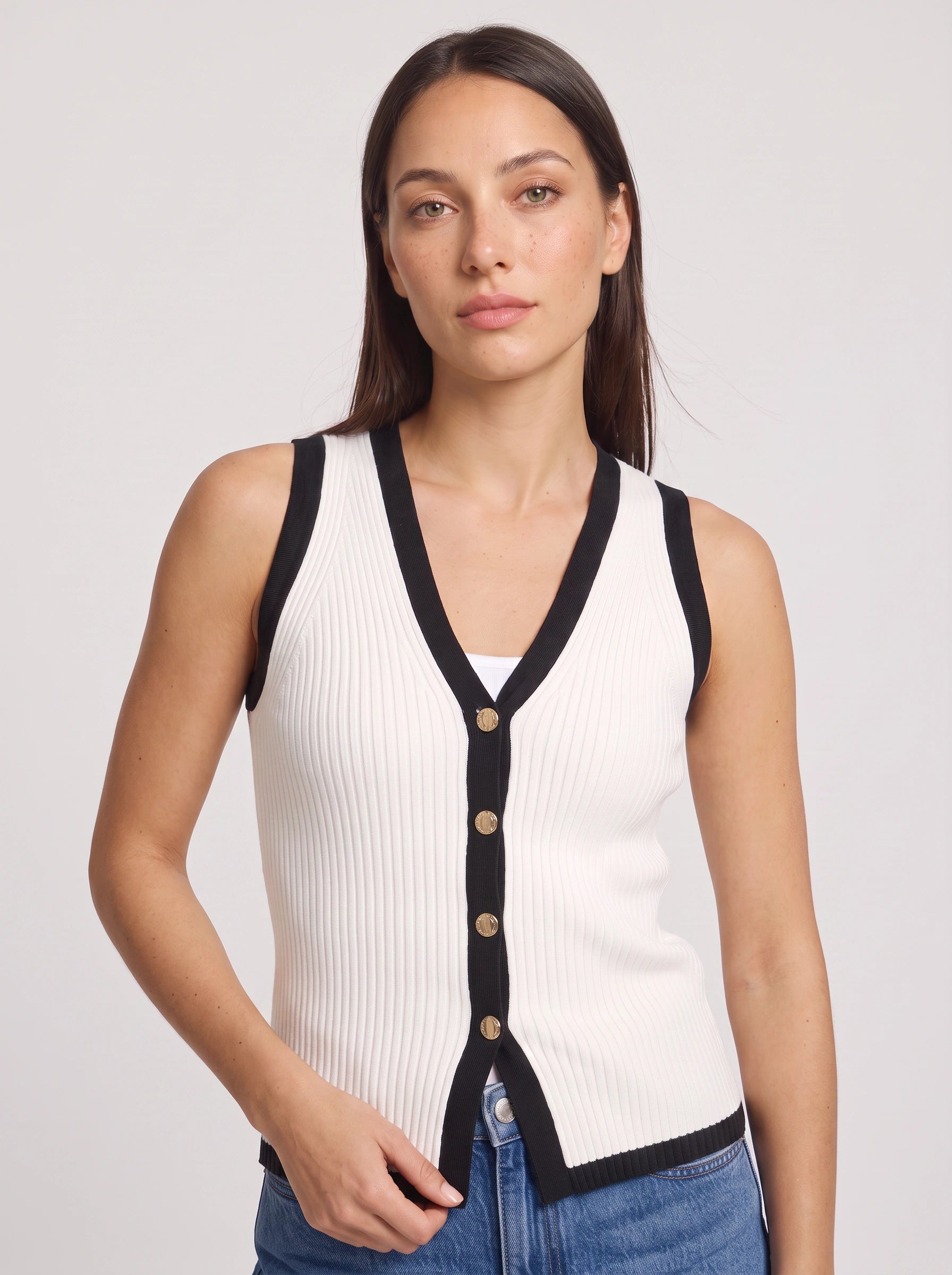 Contri Ribbed Button-Front Knit Vest – Sleeveless Cardigan Top Women Summer Casual Preppy Tank Top