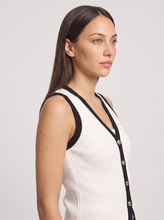 Contri Ribbed Button-Front Knit Vest – Sleeveless Cardigan Top Women Summer Casual Preppy Tank Top