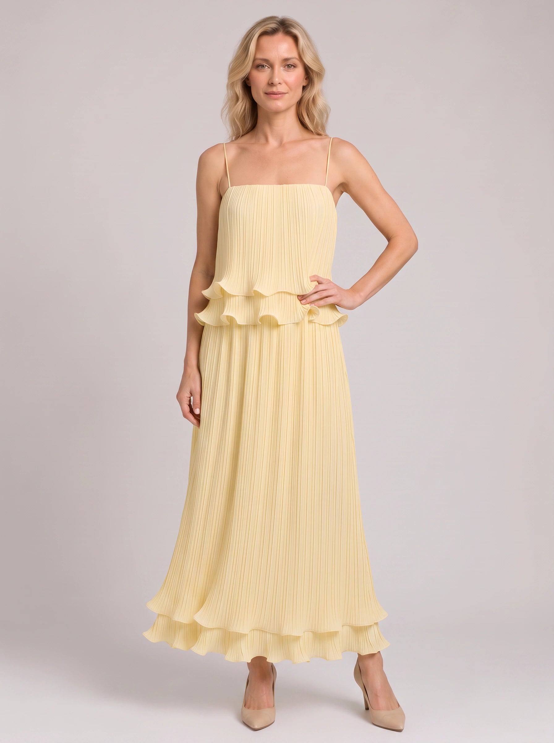 Plissette Pleated Ruffle Crop Top Co-Ord Set – Summer Dresses Women Wedding Guest Cocktail Formal Maxi Skirt Set