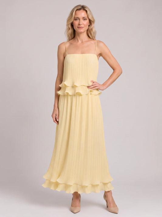 Plissette Pleated Ruffle Crop Top Co-Ord Set – Summer Dresses Women Wedding Guest Cocktail Formal Maxi Skirt Set
