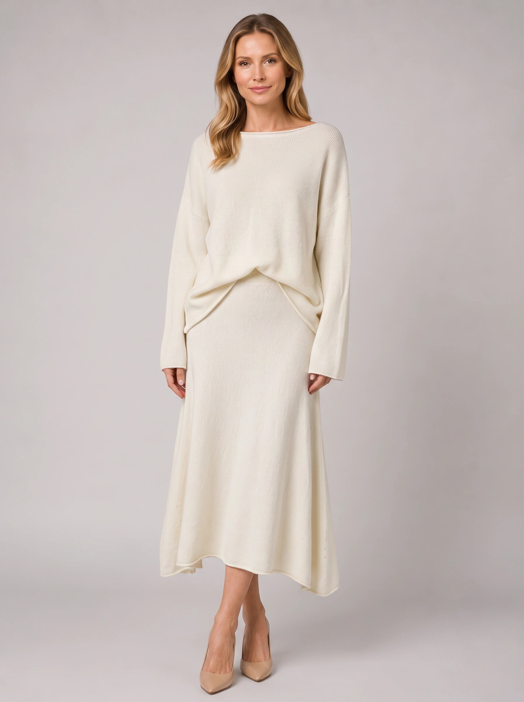 Cashmira Knit Sweater Midi Skirt Co-Ord Set – Women Two Piece Outfit Loungewear Matching Knit Set