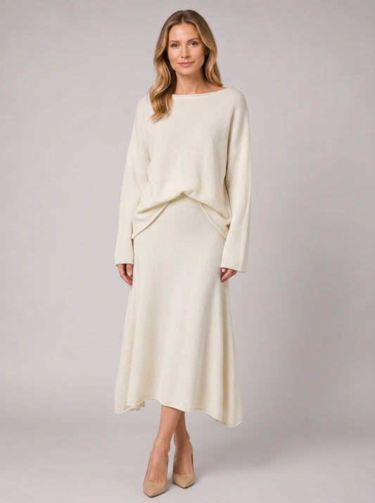 Cashmira Knit Sweater Midi Skirt Co-Ord Set – Women Two Piece Outfit Loungewear Matching Knit Set