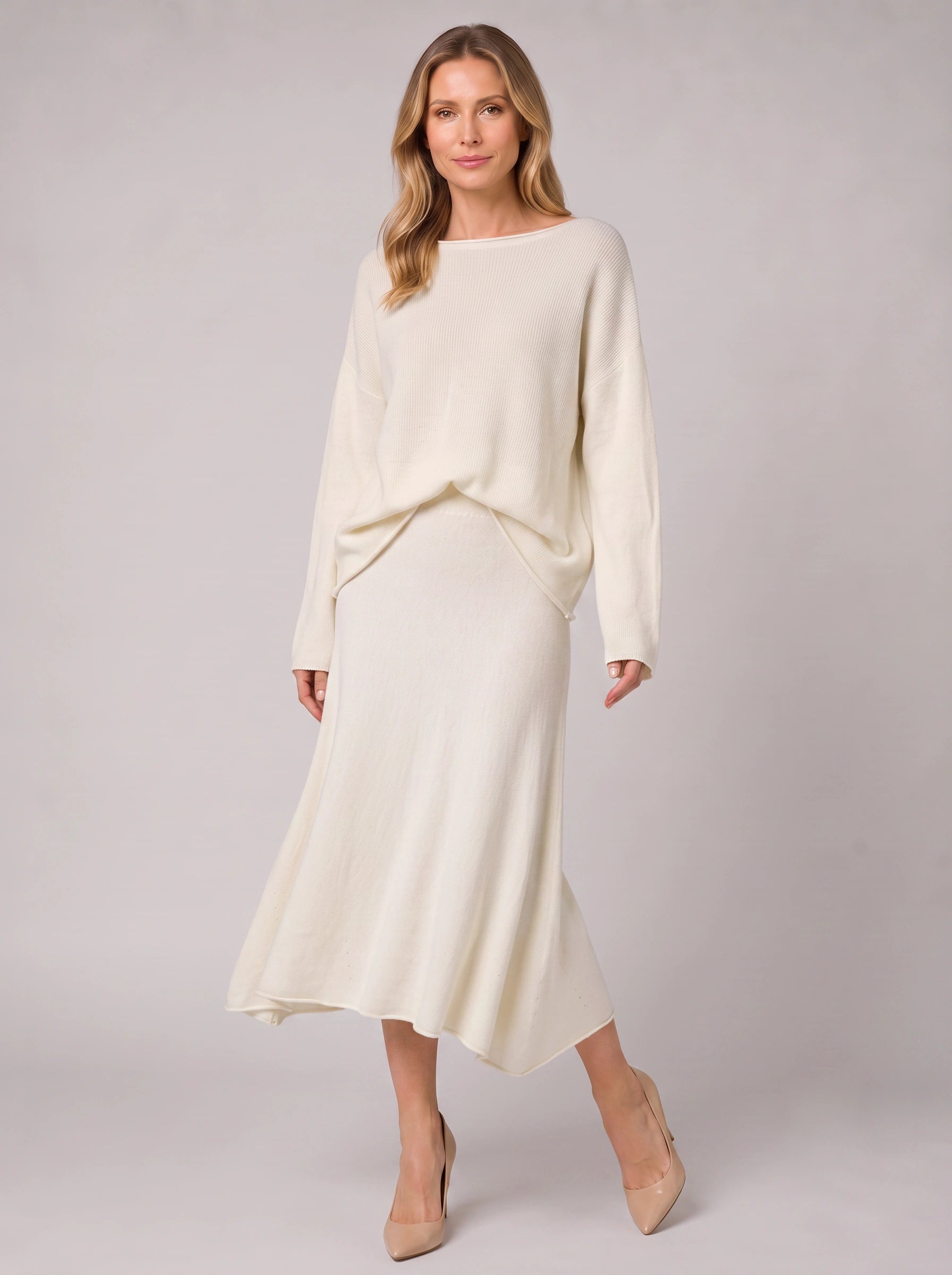 Cashmira Knit Sweater Midi Skirt Co-Ord Set – Women Two Piece Outfit Loungewear Matching Knit Set