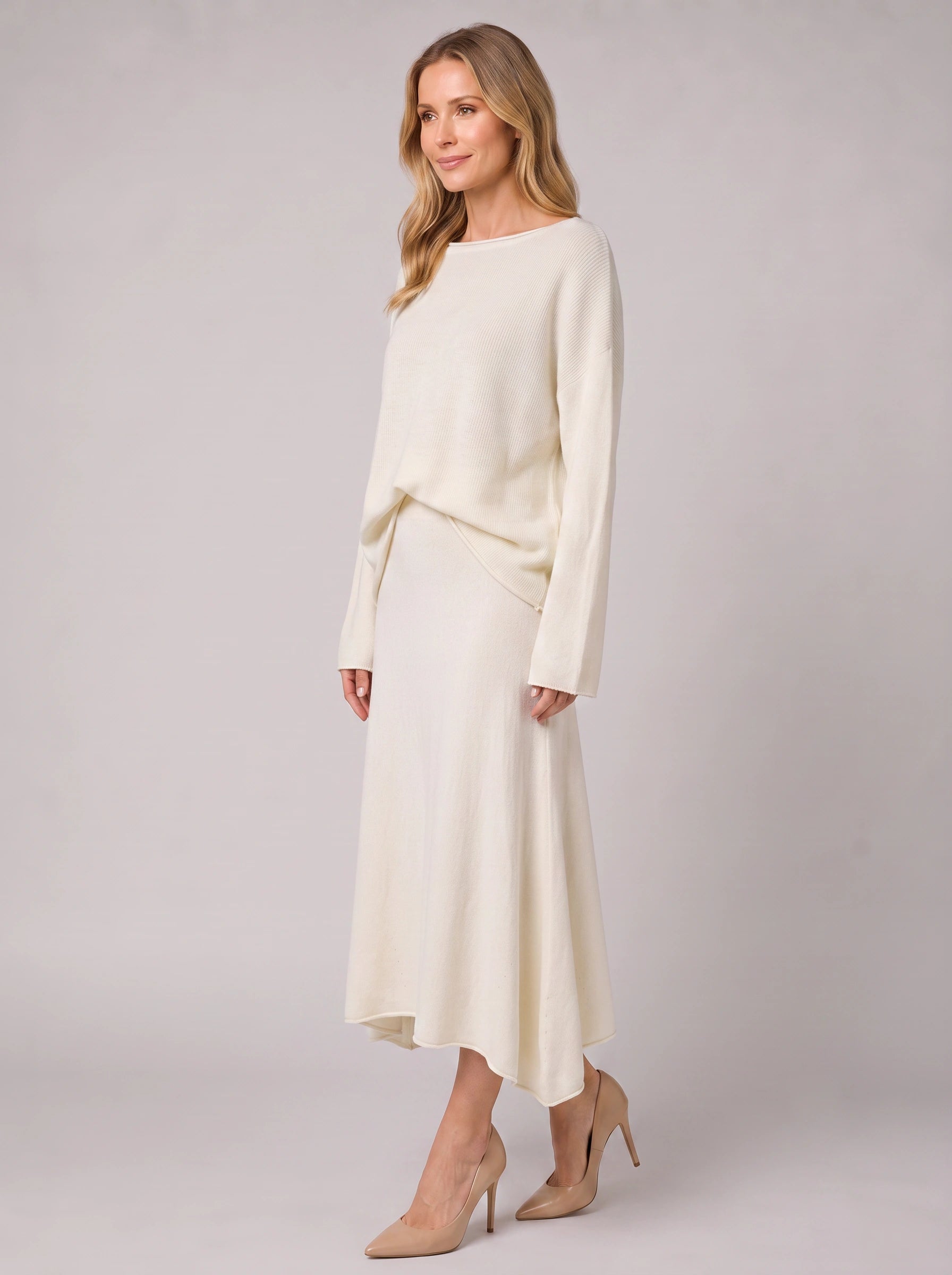 Cashmira Knit Sweater Midi Skirt Co-Ord Set – Women Two Piece Outfit Loungewear Matching Knit Set