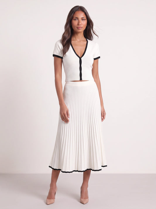 Ribetto Ribbed Crop Top Midi Skirt Set – Two Piece Sets Women Lounge Casual Matching Loungewear Outfits
