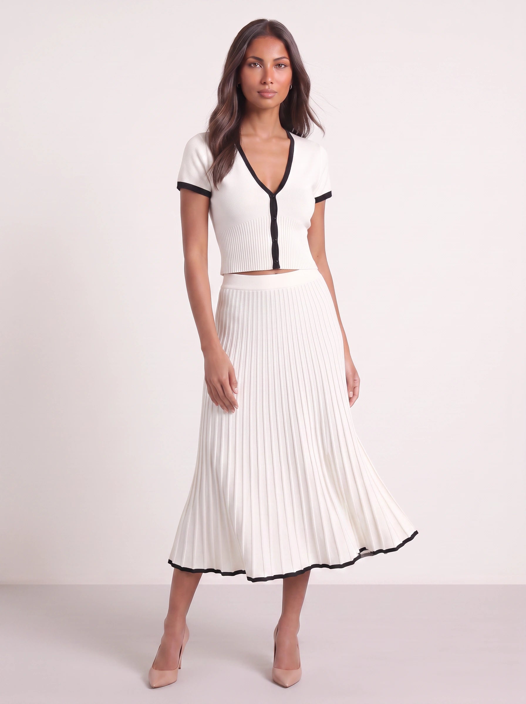 Ribetto Ribbed Crop Top Midi Skirt Set – Two Piece Sets Women Lounge Casual Matching Loungewear Outfits