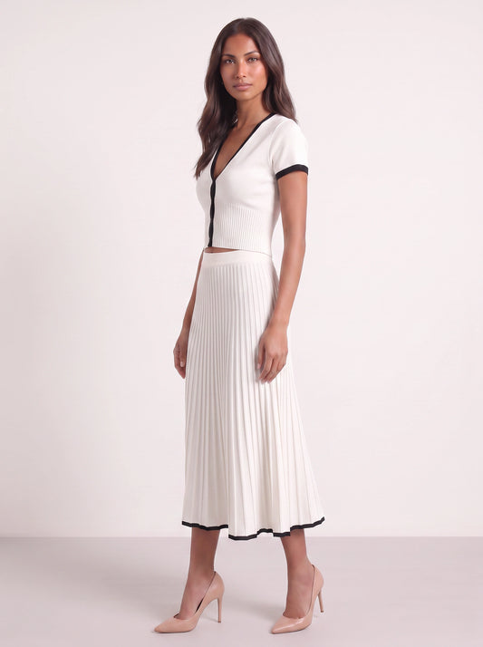 Ribetto Ribbed Crop Top Midi Skirt Set – Two Piece Sets Women Lounge Casual Matching Loungewear Outfits