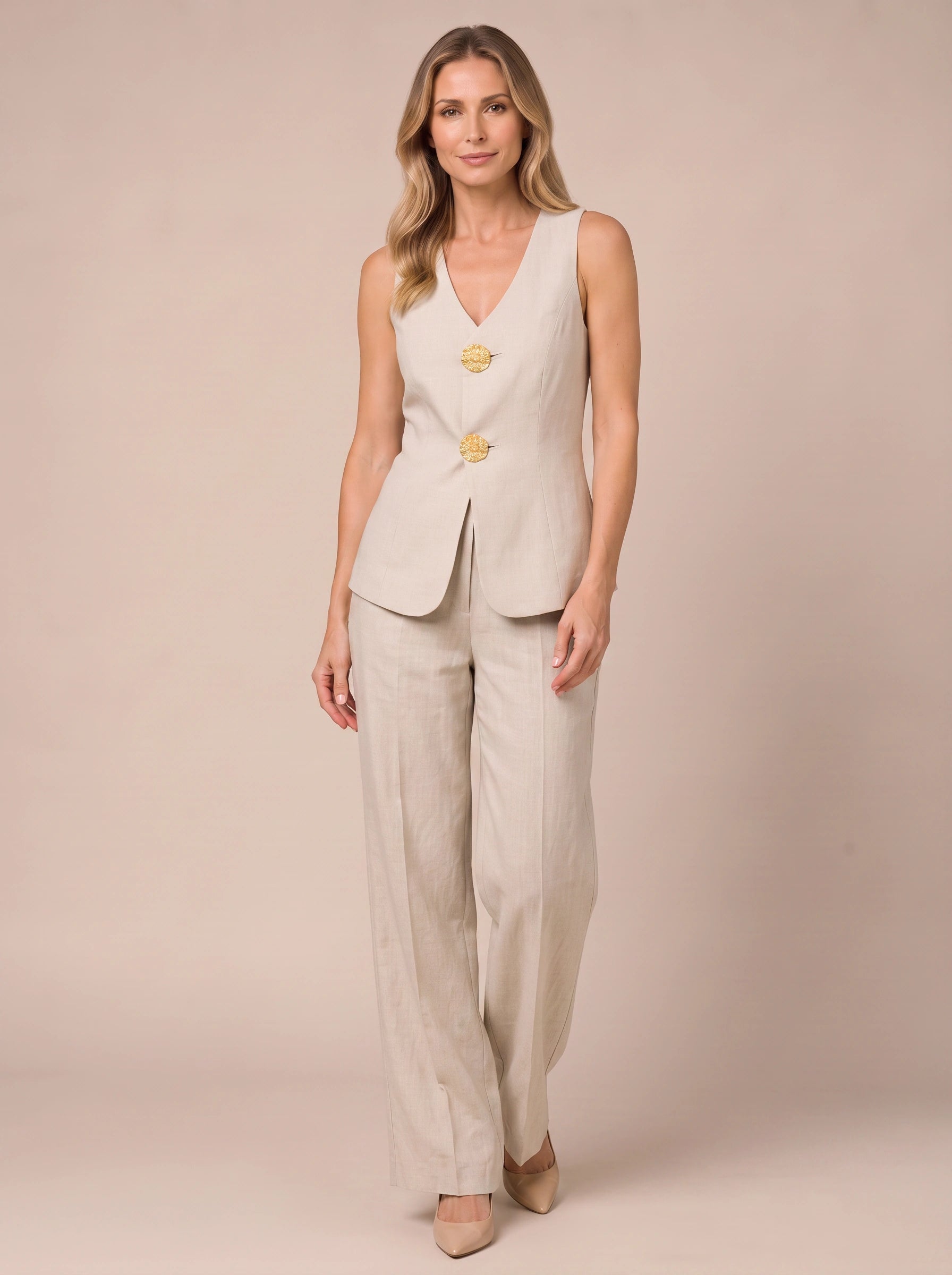 Bosina Sleeveless Wide-Leg Trouser Co-Ord Set – Two Piece Sets Women Lounge Loungewear Summer Linen Pajama Sets