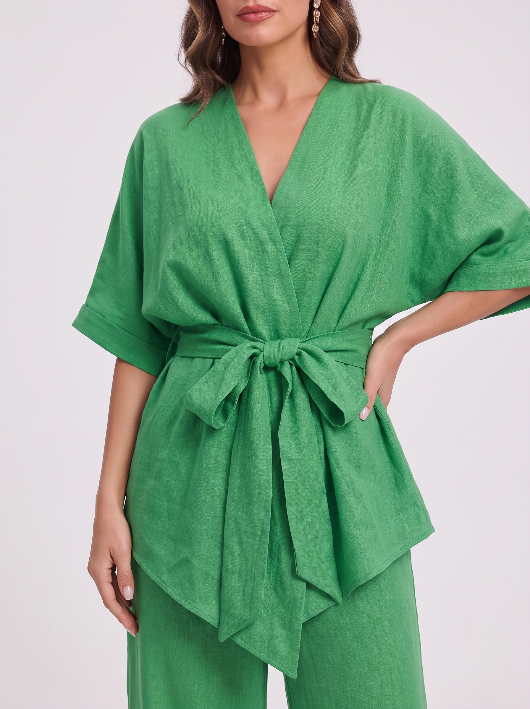 Verdelux Linen Wide-Leg Two Piece Set – Oversized Matching Sets Women Lounge Casual Vacation Ladies Trouser Top Co-Ord
