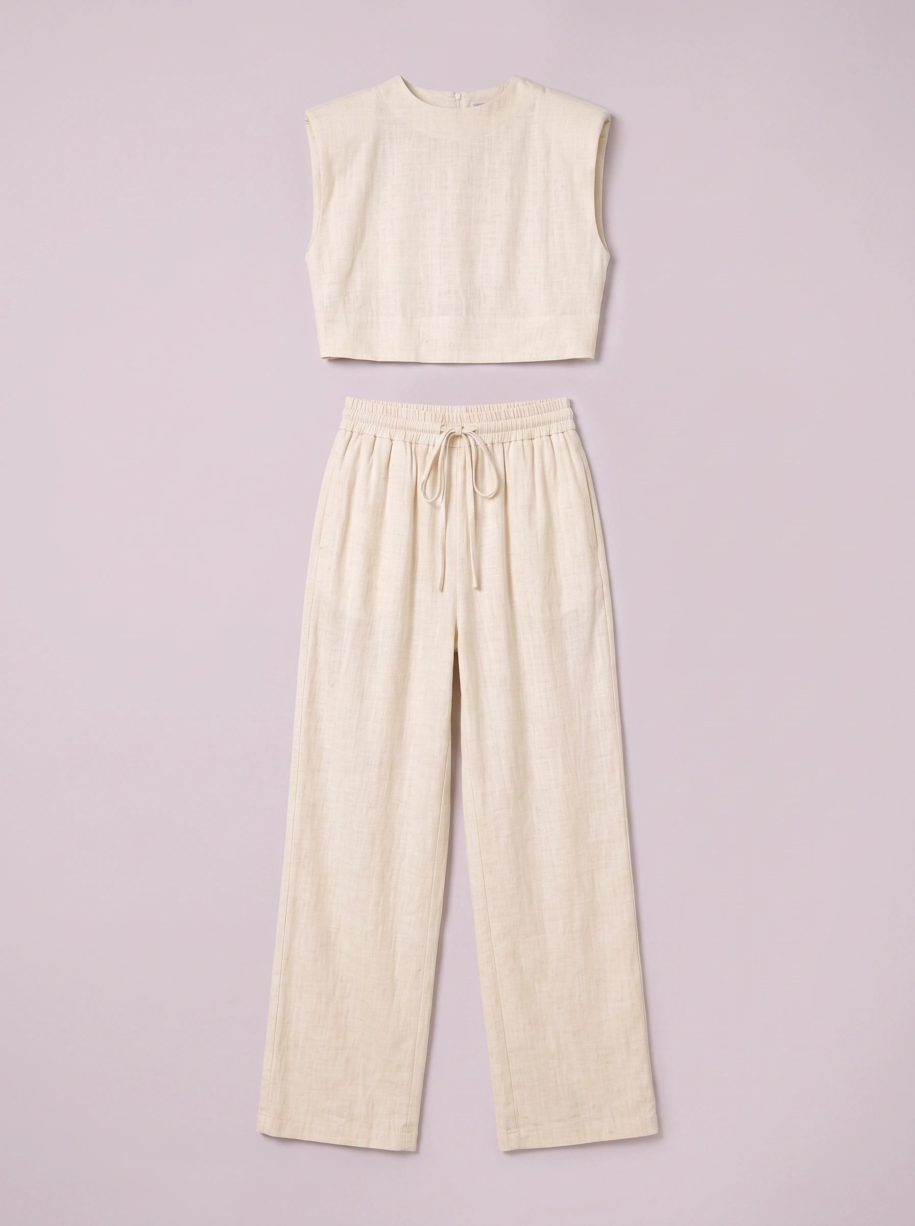 Linaro Side-Tie Crop Top Wide-Leg Pants Set – Two Piece Matching Outfit Women Summer Linen Lounge Casual