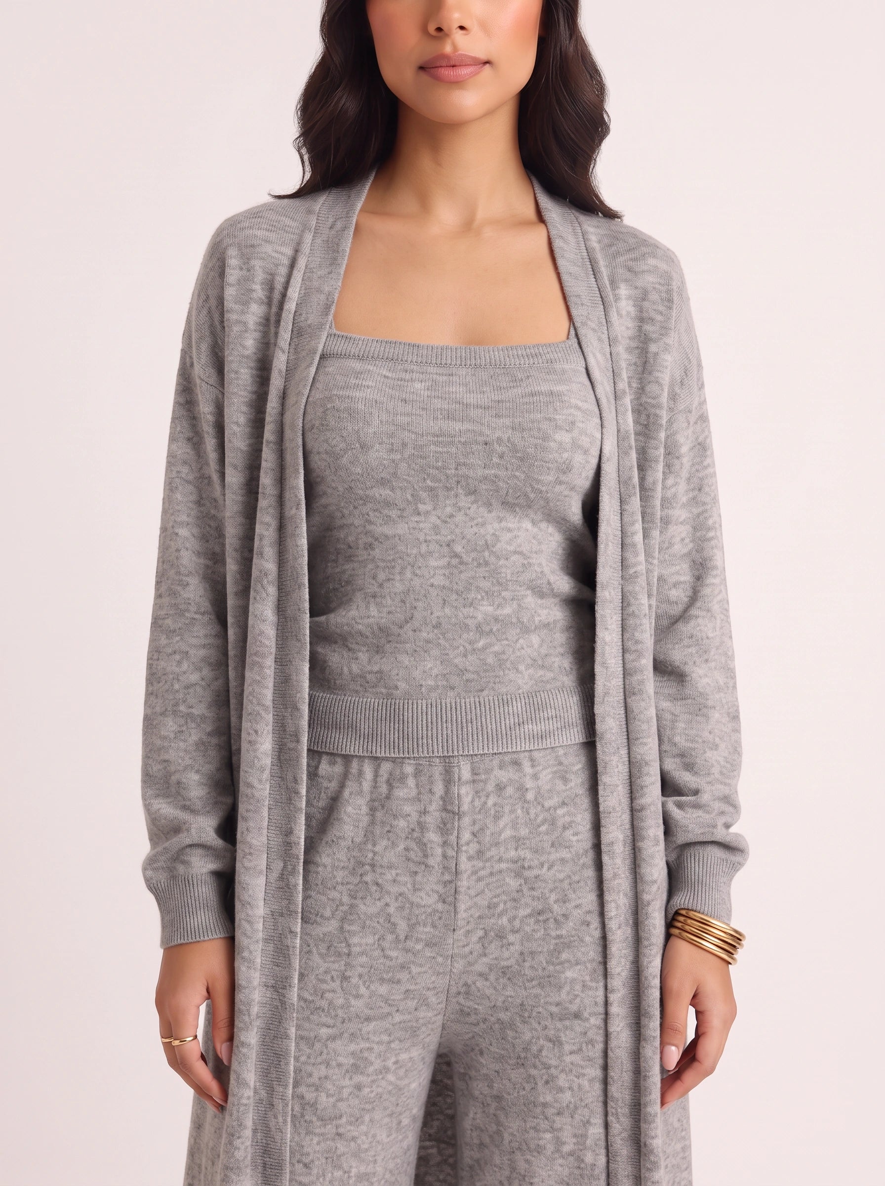Brumosa Ribbed Bustier Cardigan Trouser Set – Women Knit Lounge Co-Ord Three Piece Casual Trendy Outfits