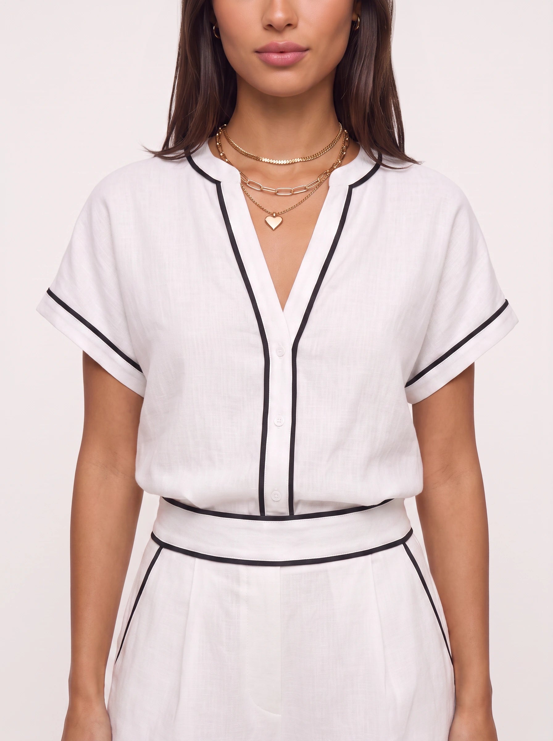 Rimline Contrast Trim Top Short Co-Ord Set – Two Piece Matching Set Women Summer Casual Loungewear Resort Top Short Set