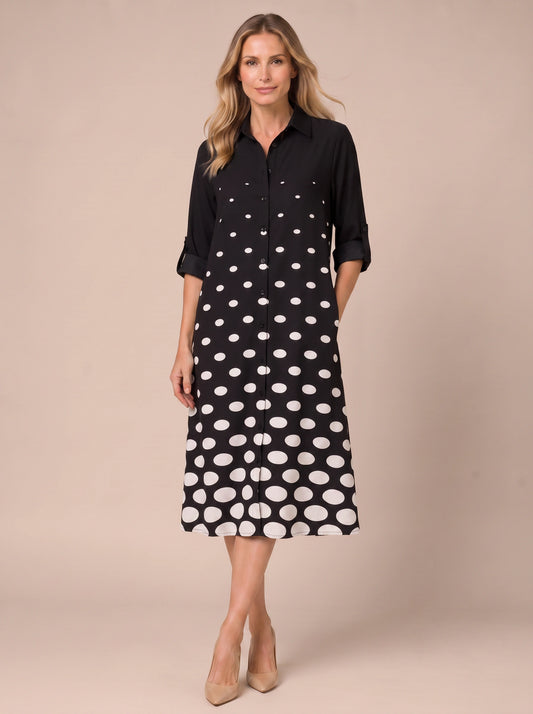 Dottura Polka Dot Collar Midi Dress – Shirt Midi Dress Women Casual Summer Work Office A-Line Dress