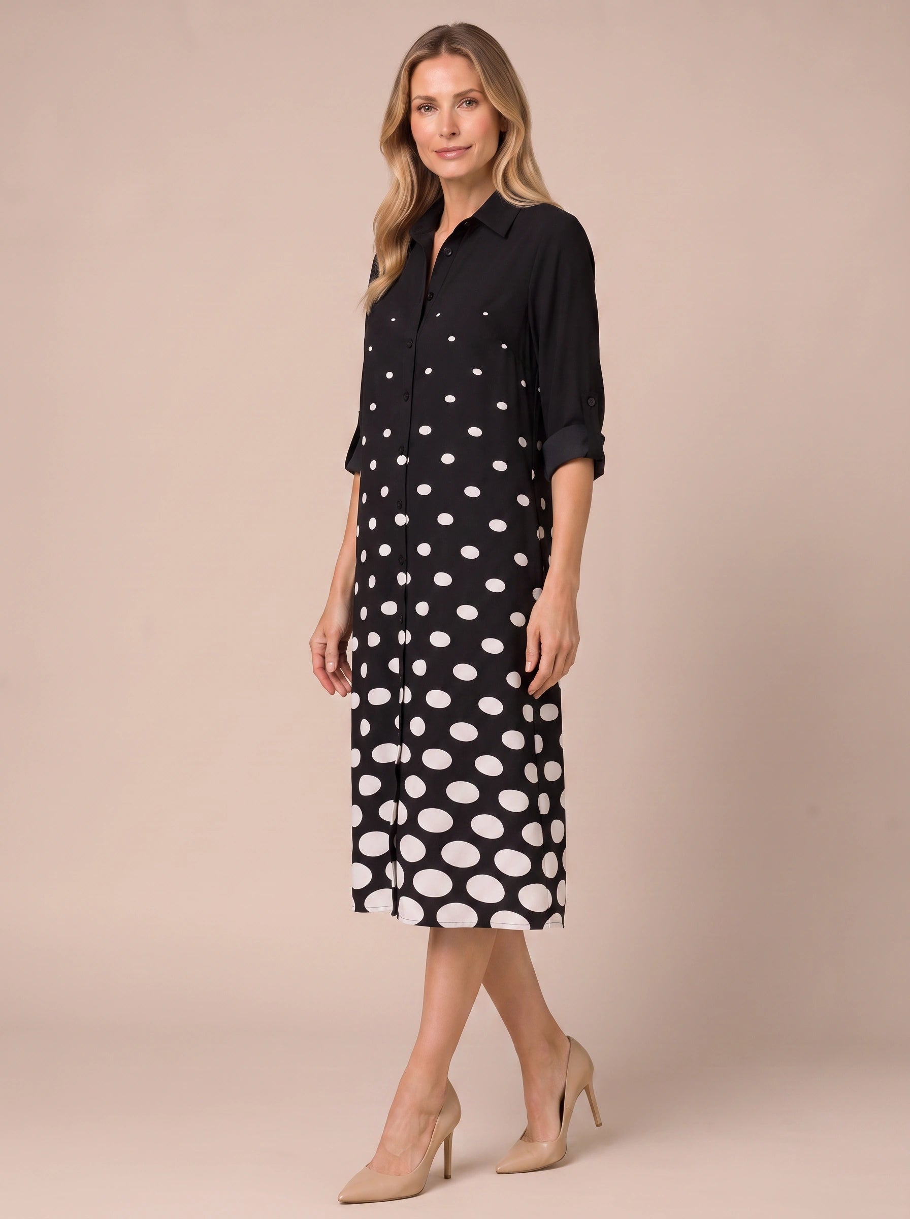 Dottura Polka Dot Collar Midi Dress – Shirt Midi Dress Women Casual Summer Work Office A-Line Dress