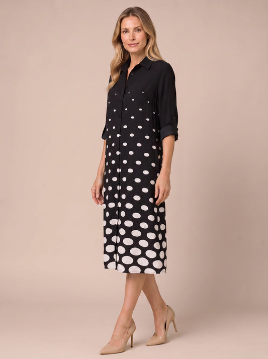Dottura Polka Dot Collar Midi Dress – Shirt Midi Dress Women Casual Summer Work Office A-Line Dress