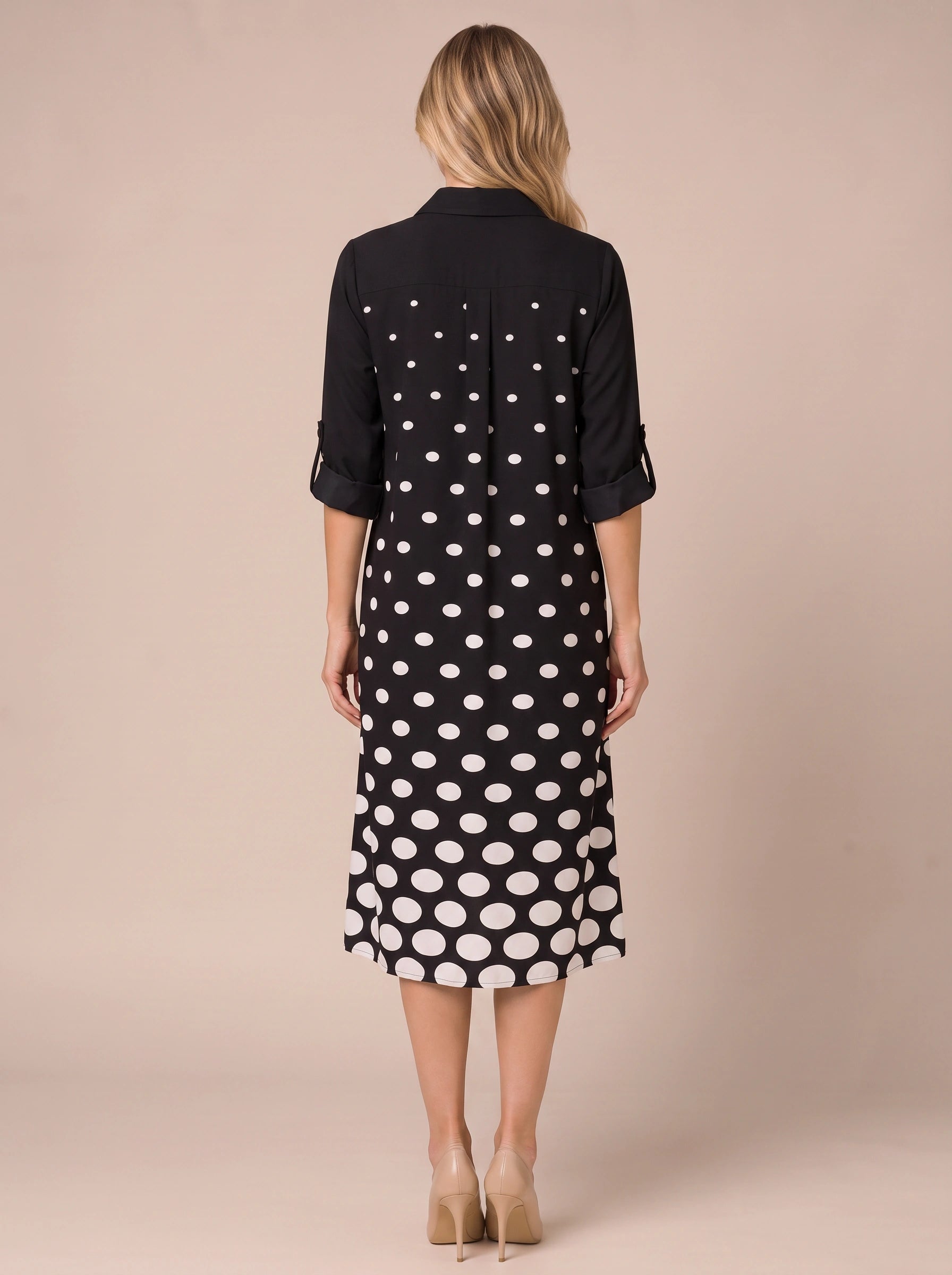 Dottura Polka Dot Collar Midi Dress – Shirt Midi Dress Women Casual Summer Work Office A-Line Dress