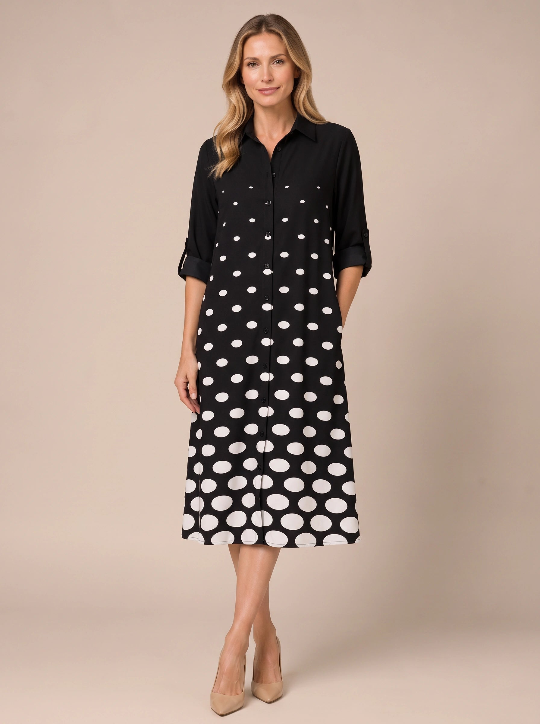 Dottura Polka Dot Collar Midi Dress – Shirt Midi Dress Women Casual Summer Work Office A-Line Dress