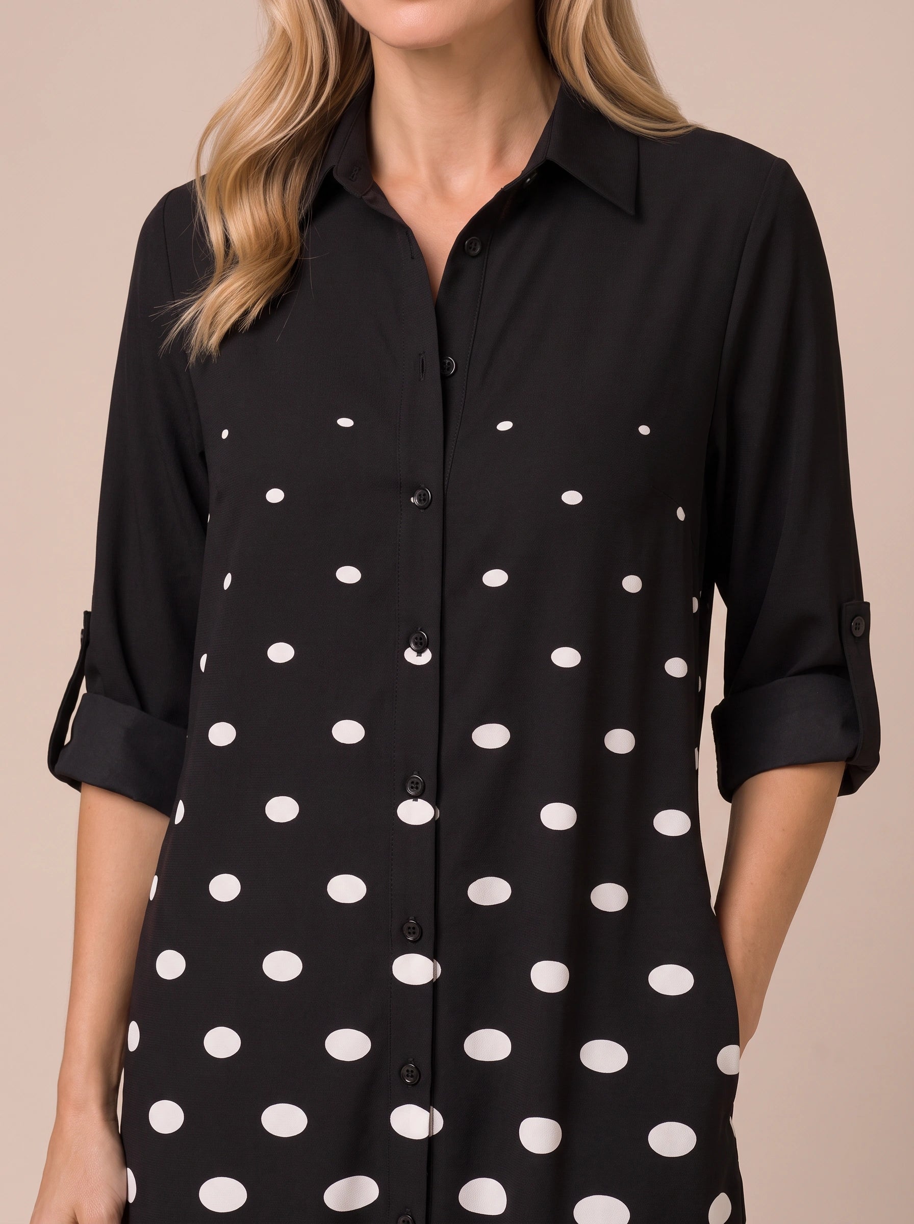 Dottura Polka Dot Collar Midi Dress – Shirt Midi Dress Women Casual Summer Work Office A-Line Dress