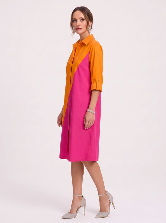 Diagonix Colorblock Shirt Dress – Women Casual A-Line Summer Knee-Length Collared Shirt Dress