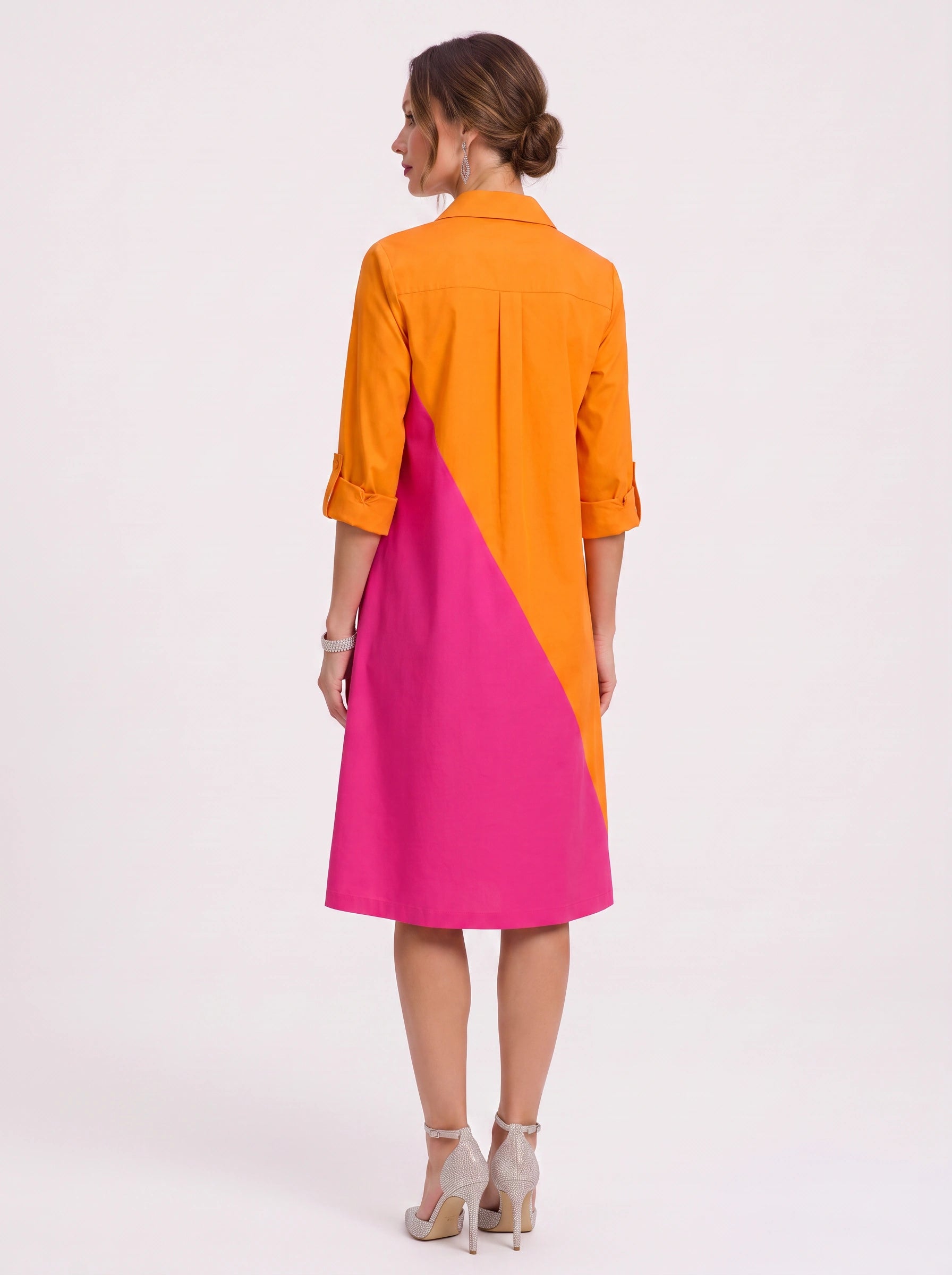 Diagonix Colorblock Shirt Dress – Women Casual A-Line Summer Knee-Length Collared Shirt Dress