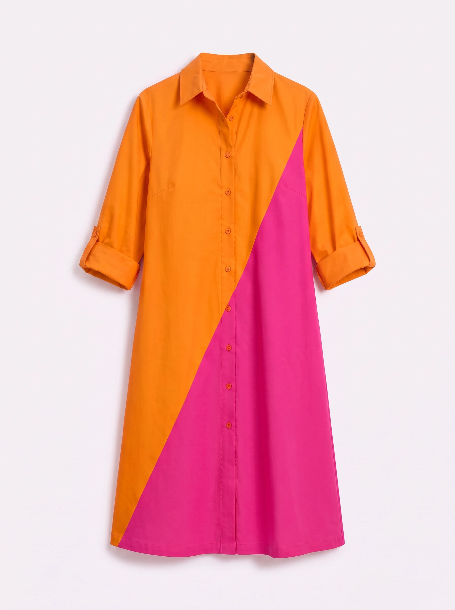 Diagonix Colorblock Shirt Dress – Women Casual A-Line Summer Knee-Length Collared Shirt Dress