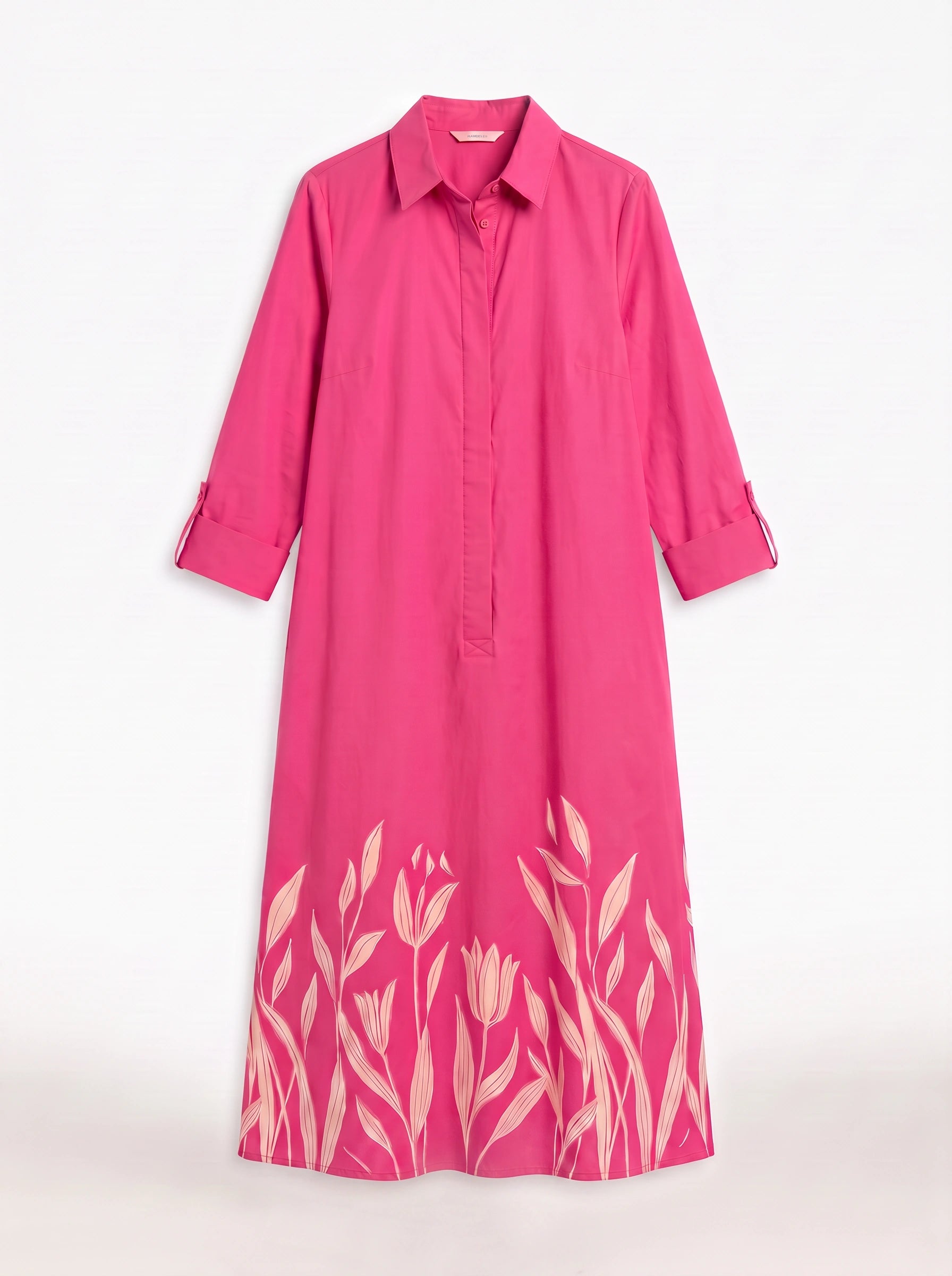 Botani Embroidered Collar Shirt Midi Dress – Women Floral Print Linen Blend Casual Ladies Shirt Dress