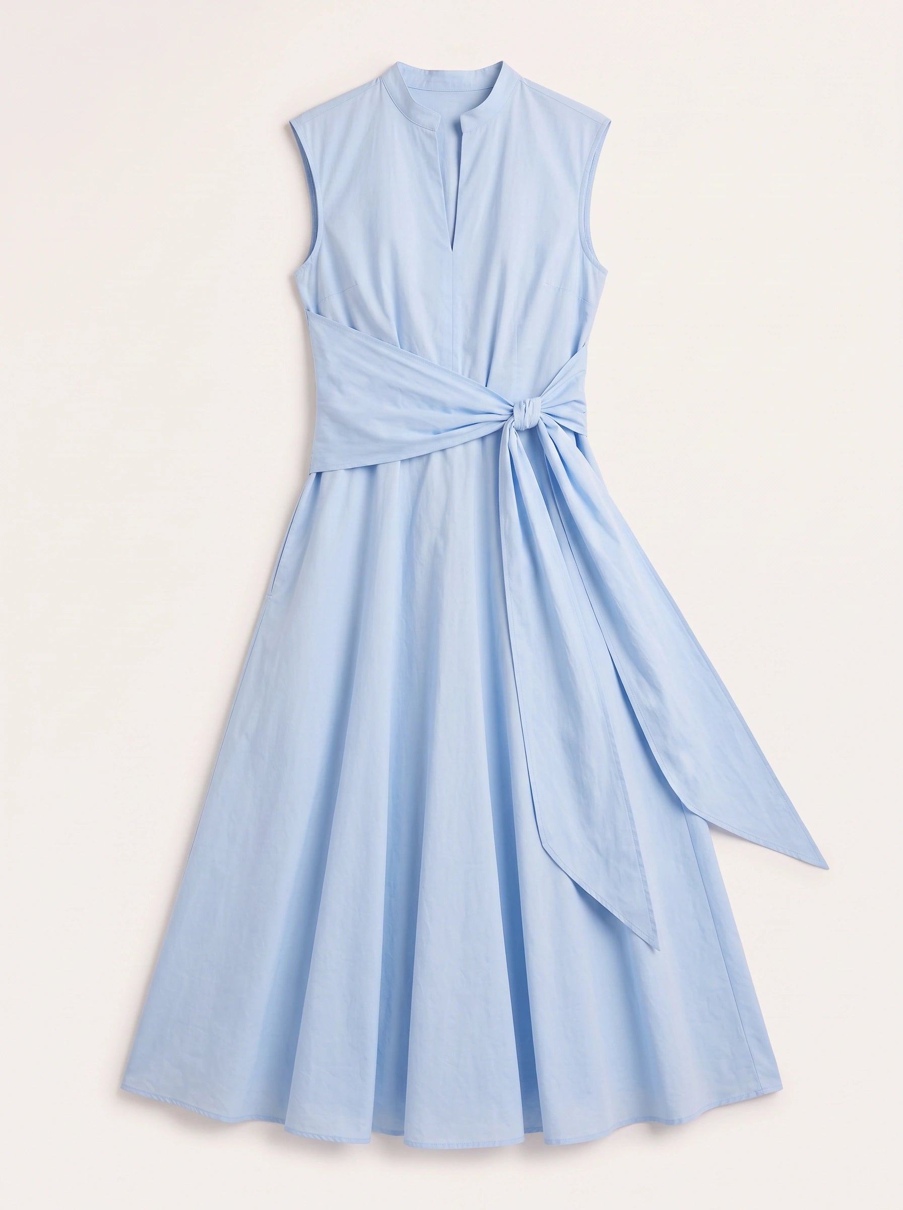 Cinctura Sleeveless Tie Waist Midi Dress – Women Summer Wedding Guest Cotton Casual Fit Flare Midi Dress