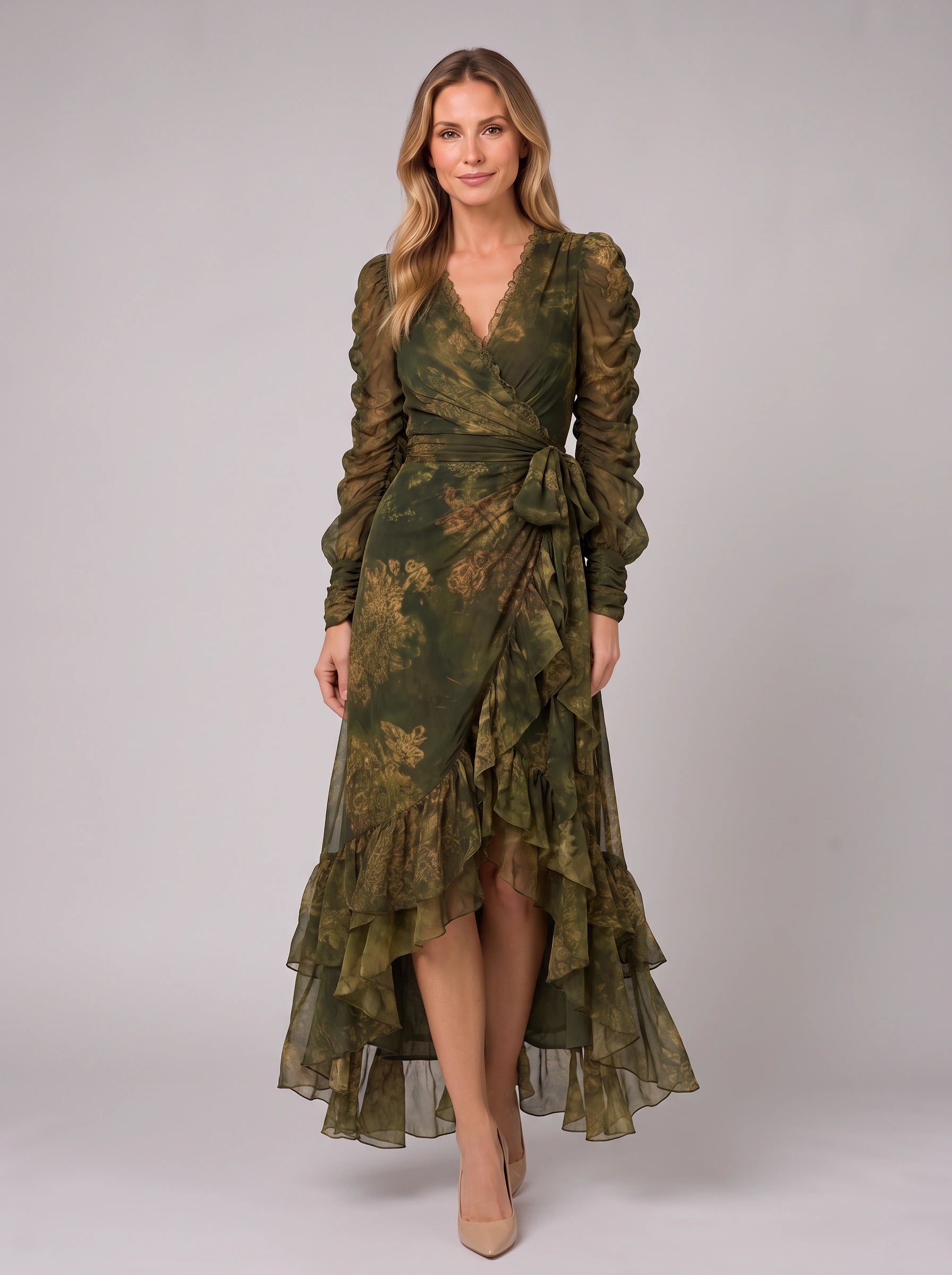 Floravent Wrap Ruffle Maxi Dress – Floral Long Sleeve Women Wedding Guest Formal Evening Boho Maxi Dress