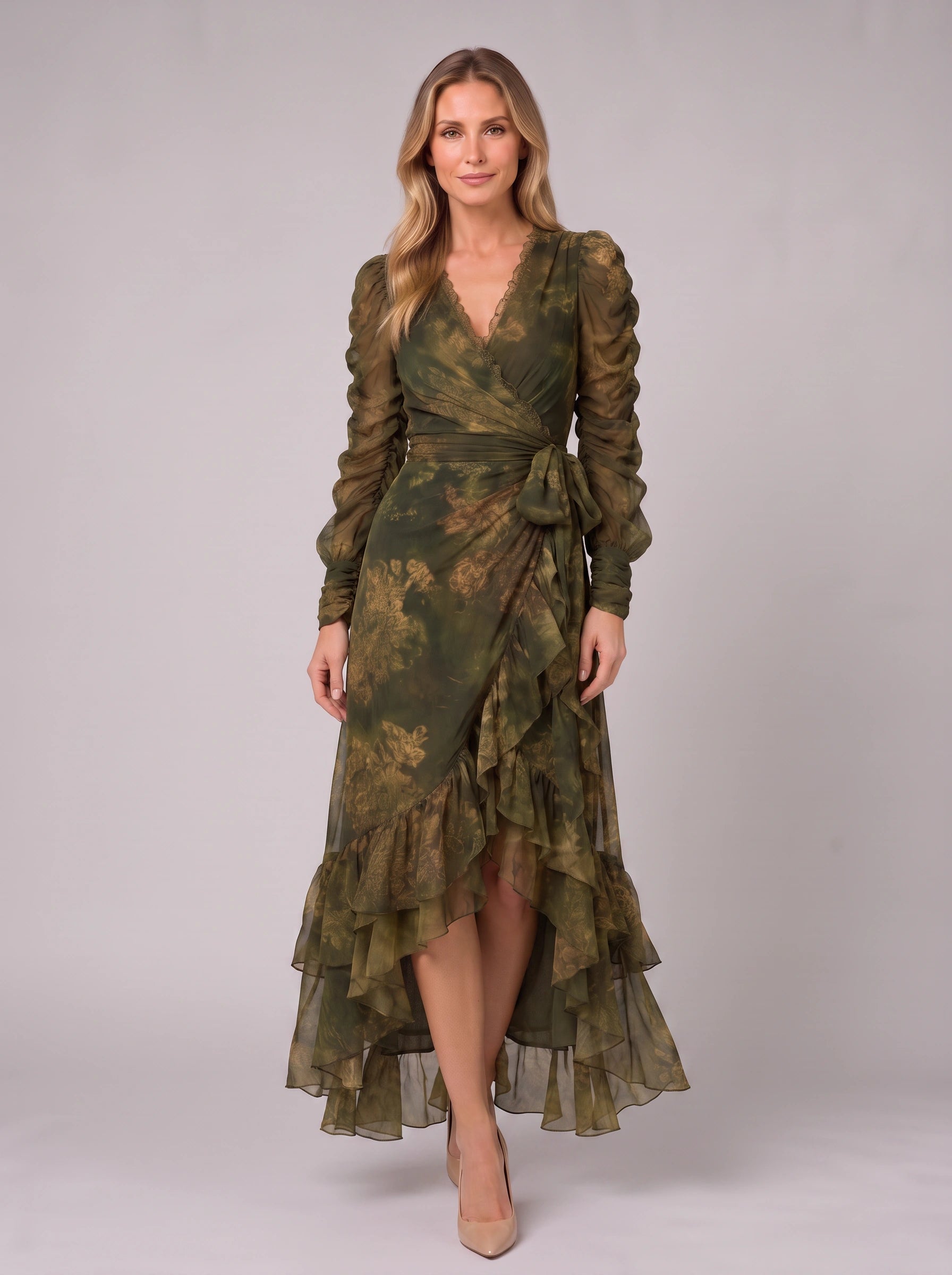 Floravent Wrap Ruffle Maxi Dress – Floral Long Sleeve Women Wedding Guest Formal Evening Boho Maxi Dress