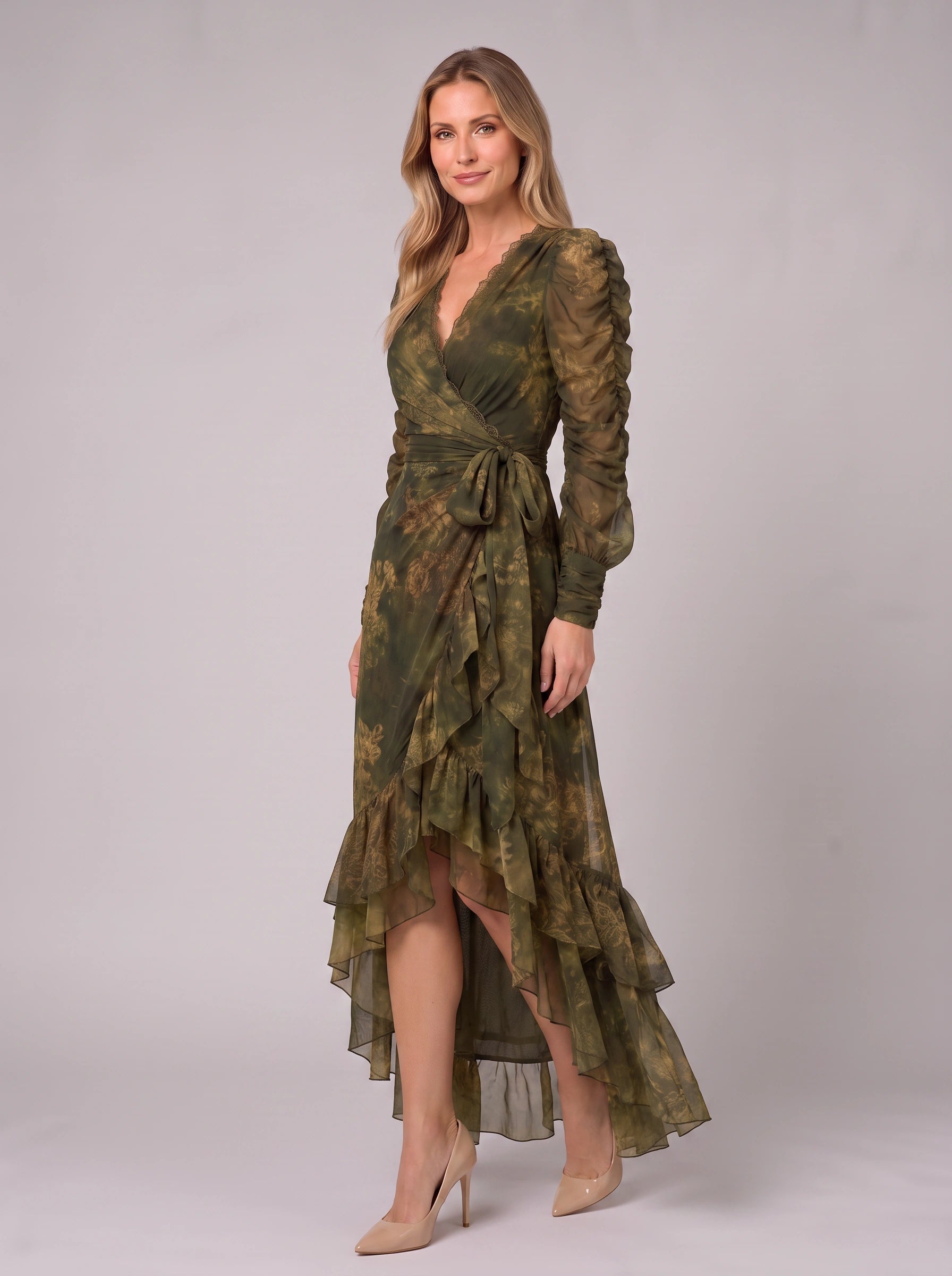 Floravent Wrap Ruffle Maxi Dress – Floral Long Sleeve Women Wedding Guest Formal Evening Boho Maxi Dress