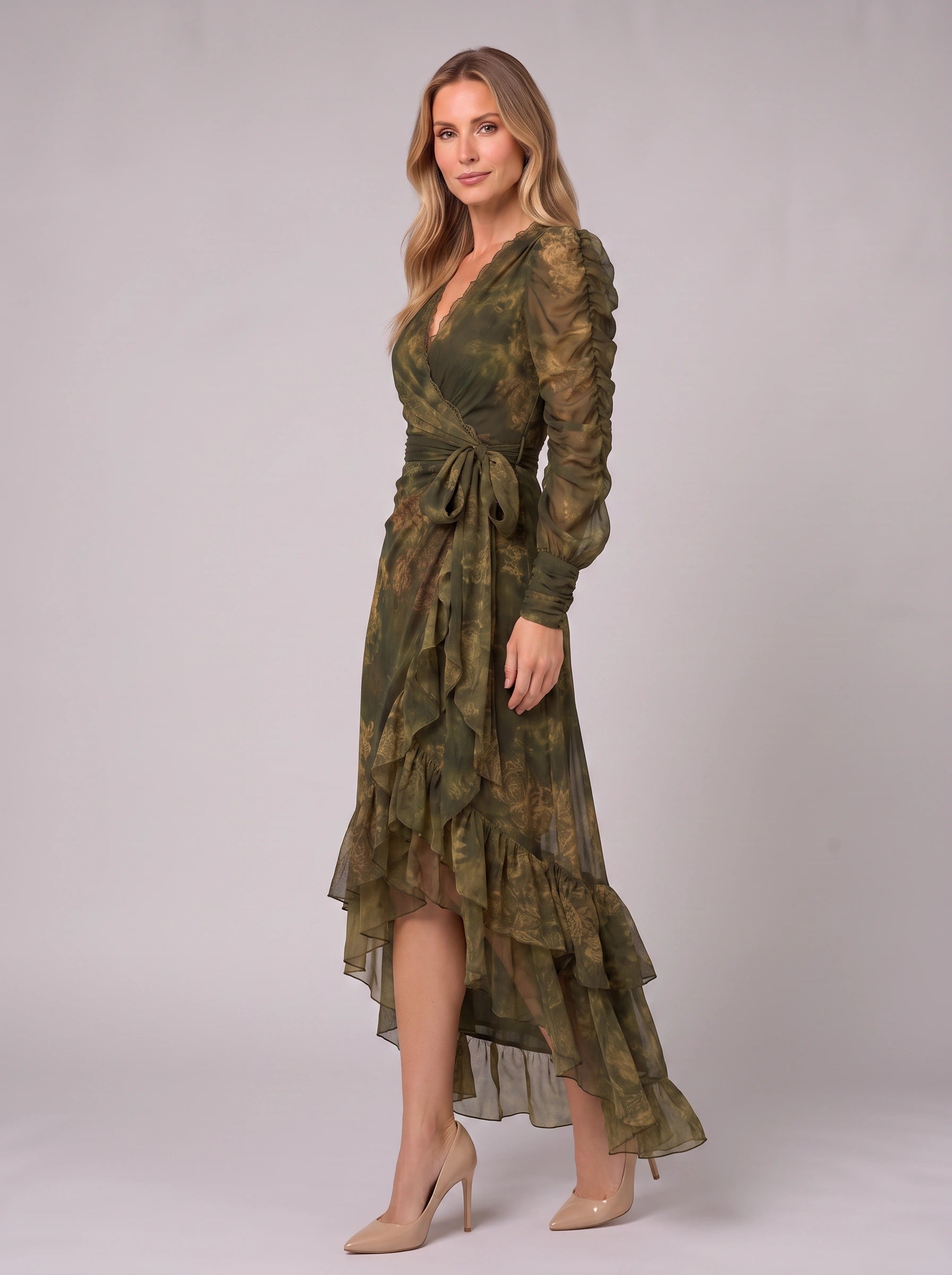 Floravent Wrap Ruffle Maxi Dress – Floral Long Sleeve Women Wedding Guest Formal Evening Boho Maxi Dress