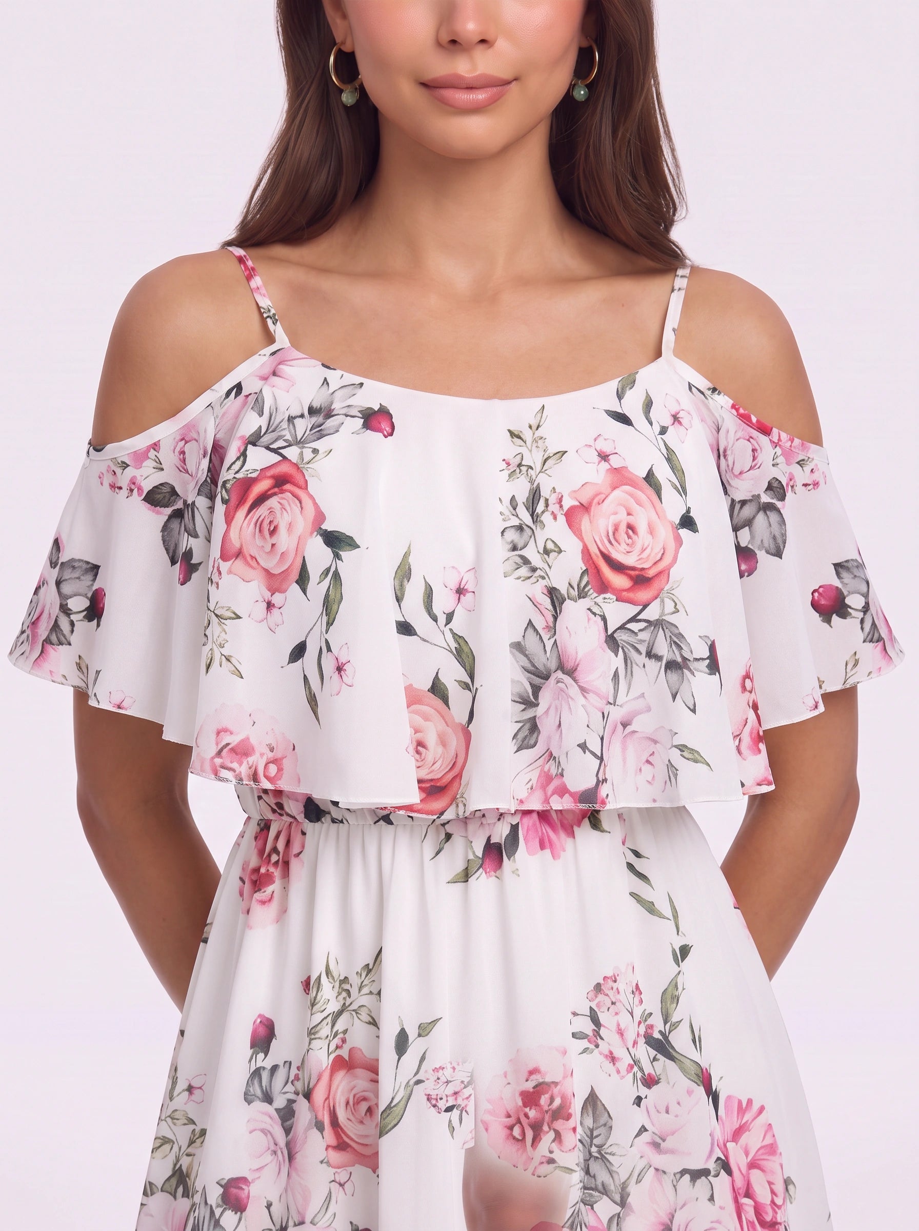 Rosara Cold Shoulder Ruffle Mini Dress – Floral Summer Women Sundress Cocktail Party Vacation Mini Dress