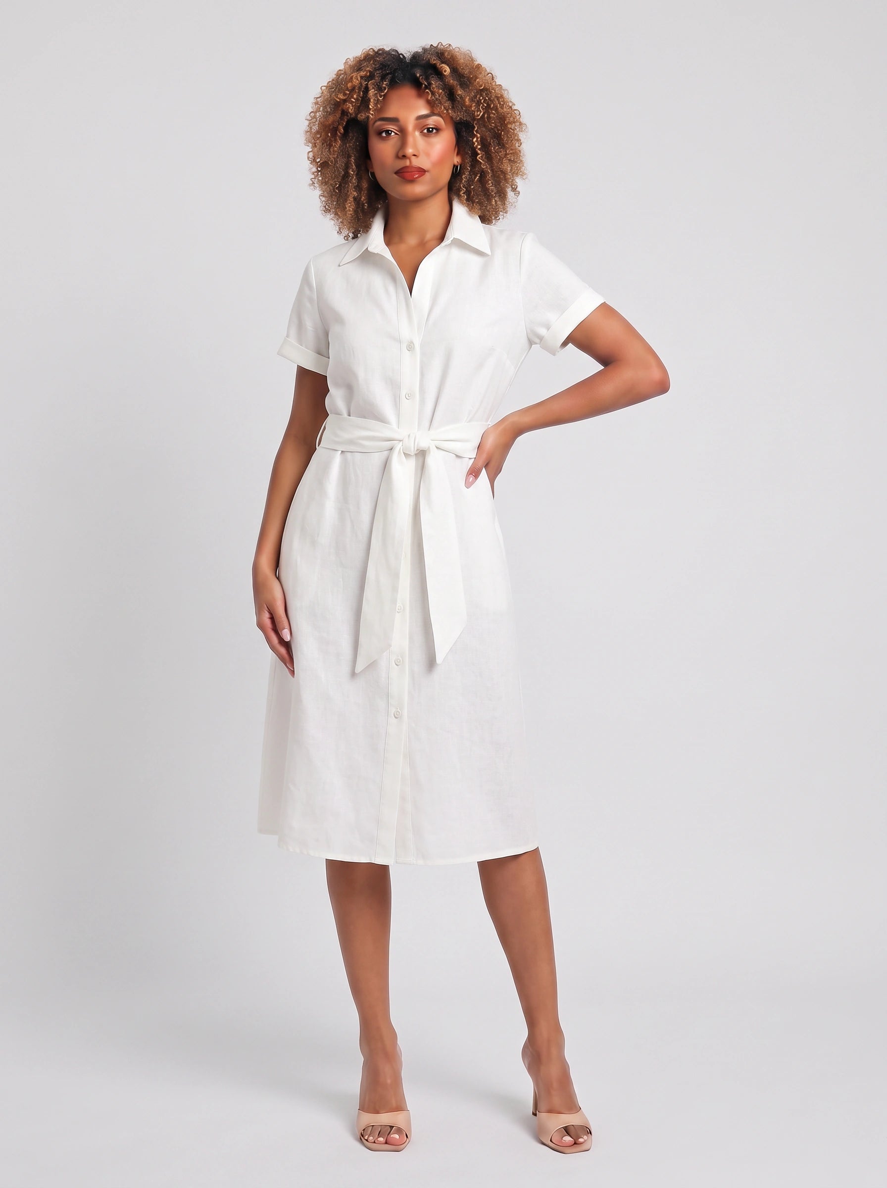 Nodowind Collared Tie-Waist Midi Dress – Shirt Midi Dress Women Summer Cocktail Wedding Guest Business Casual Formal Midi Dress