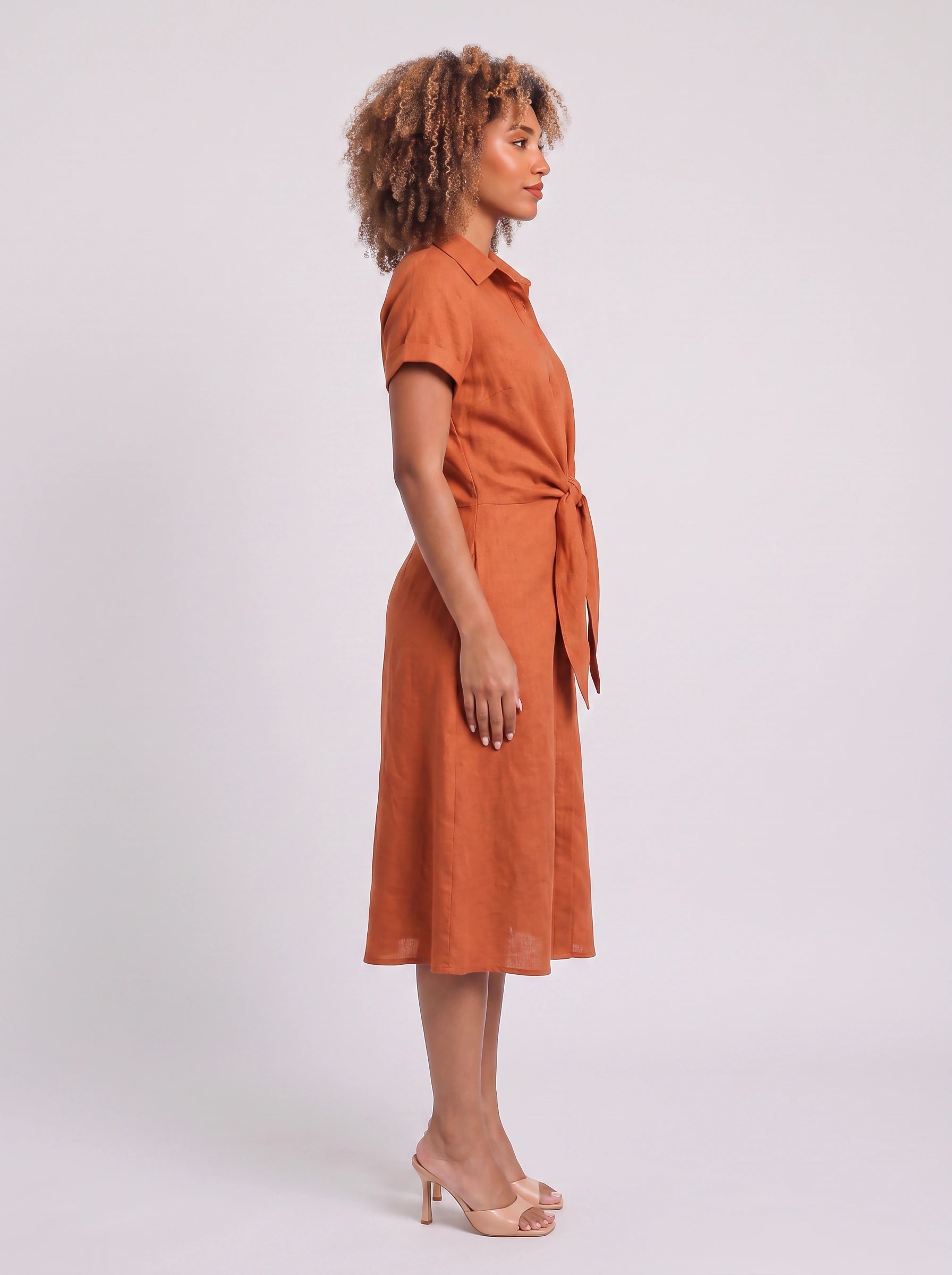Nodowind Collared Tie-Waist Midi Dress – Shirt Midi Dress Women Summer Cocktail Wedding Guest Business Casual Formal Midi Dress