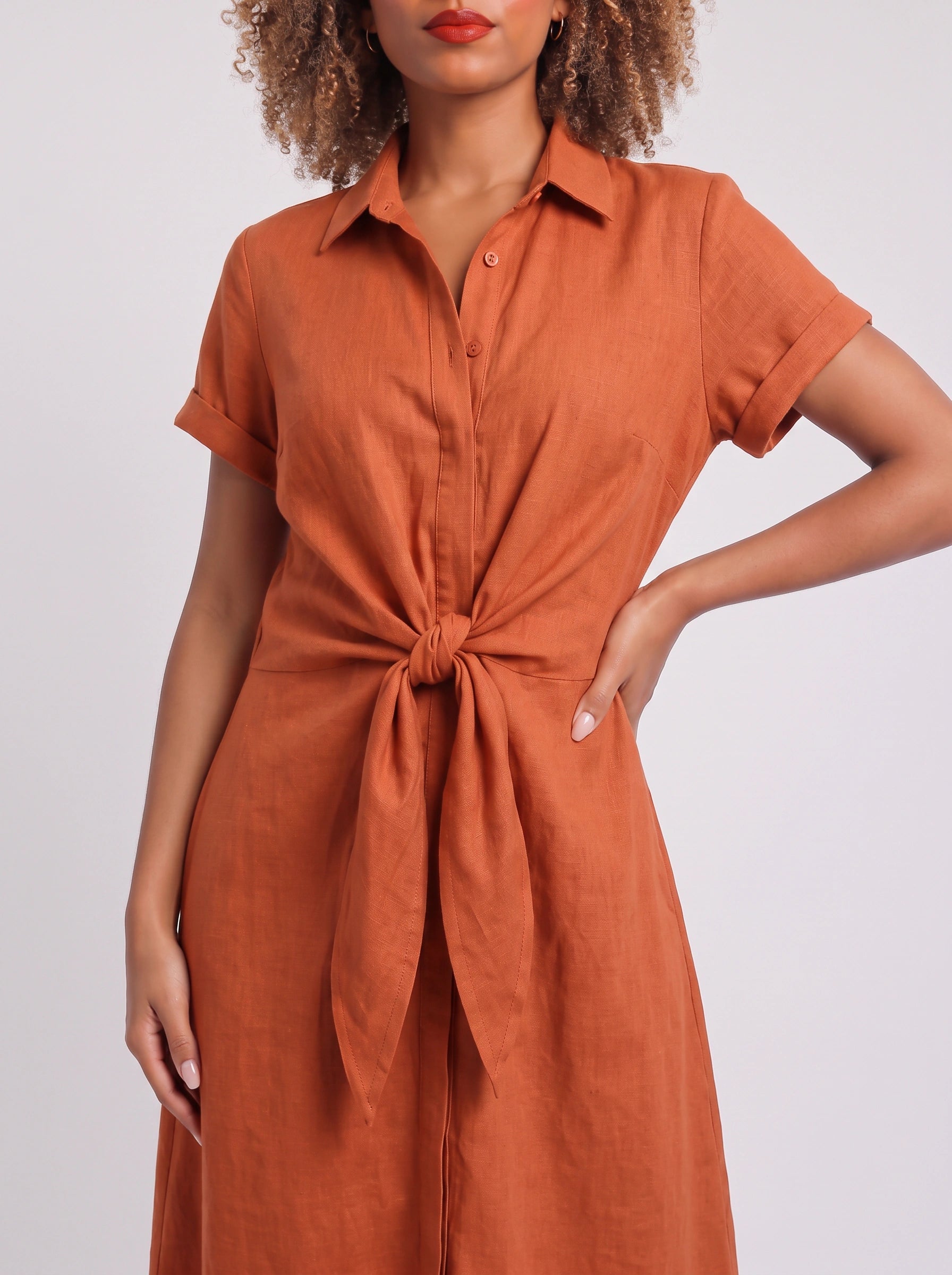 Nodowind Collared Tie-Waist Midi Dress – Shirt Midi Dress Women Summer Cocktail Wedding Guest Business Casual Formal Midi Dress
