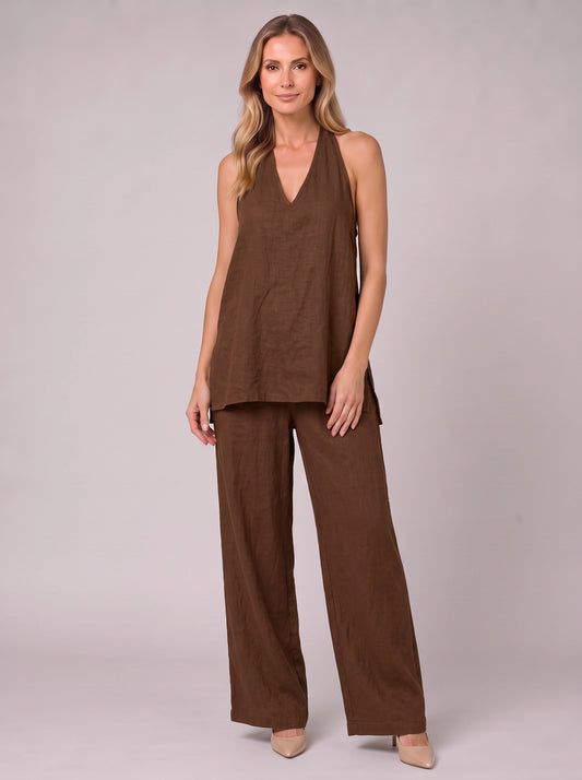 Linatria Halter Neck Co-Ord Set – Linen Two Piece Wide Leg Pants Top Women Summer Vacation Beach Casual Loungewear