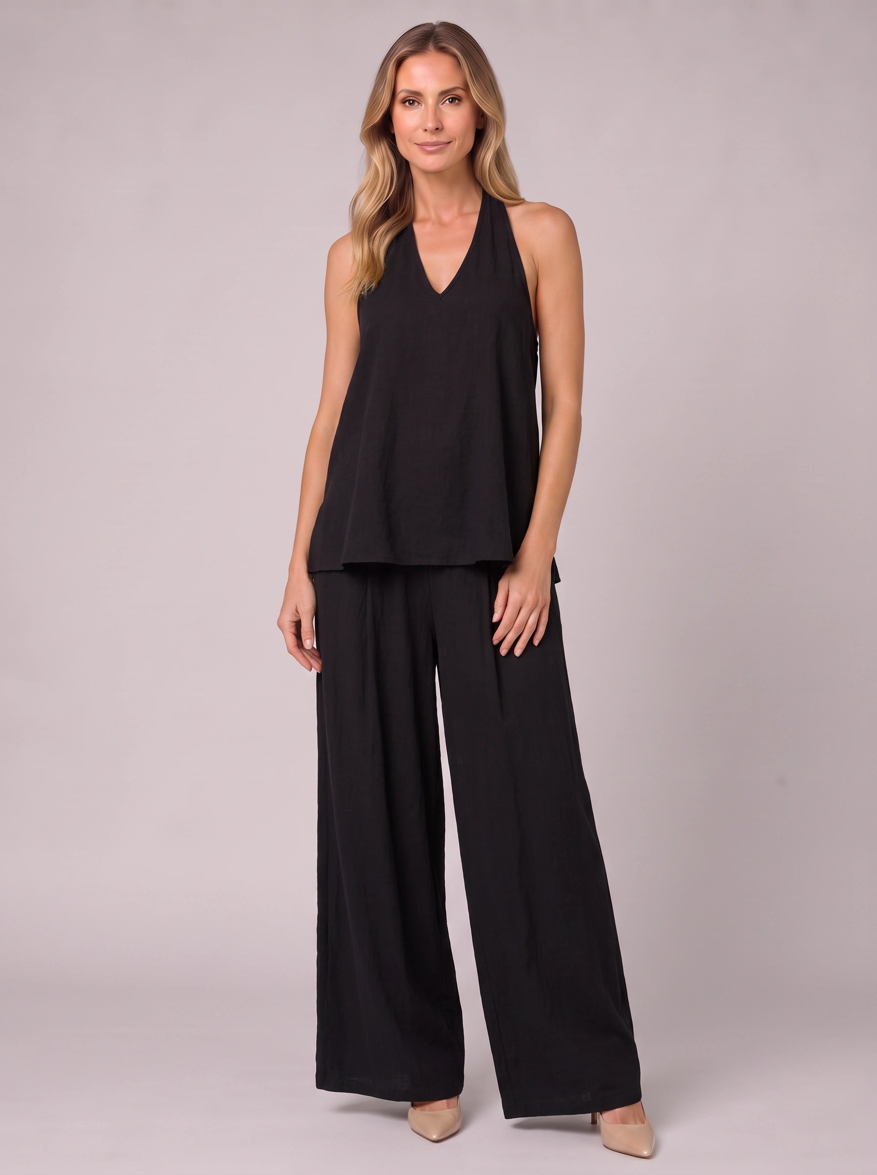Linatria Halter Neck Co-Ord Set – Linen Two Piece Wide Leg Pants Top Women Summer Vacation Beach Casual Loungewear